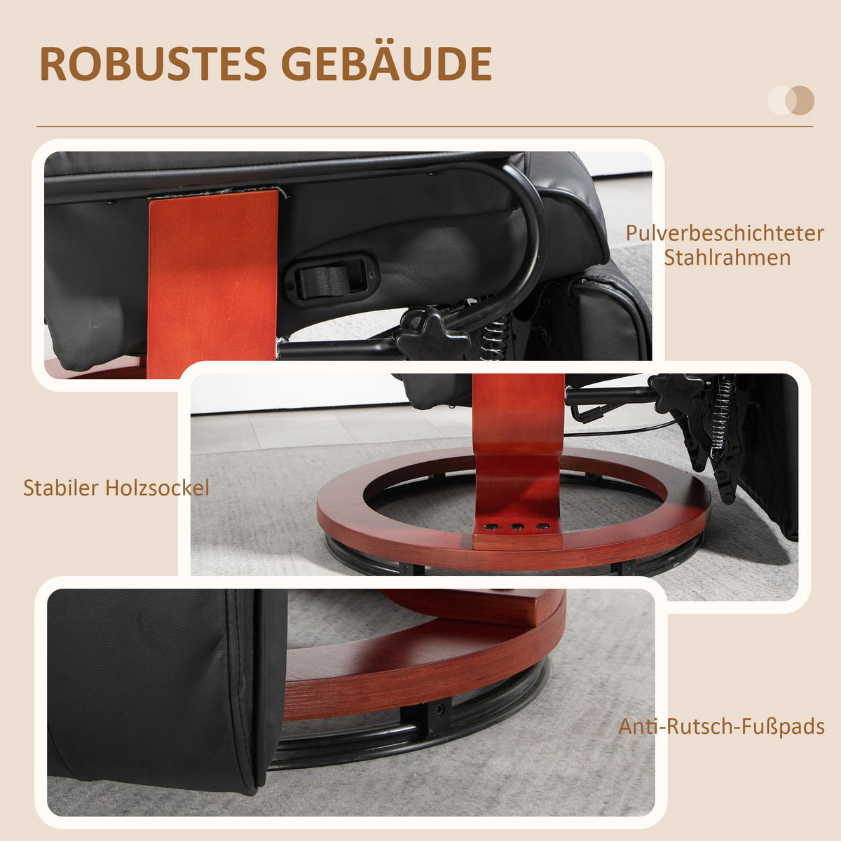 RELAXSESSEL, drehbarer TV-Sessel, Liegefunktion, Fußstütze, Lederoptik, Braun - Braun, Leder (88/103/78cm) - HOMCOM