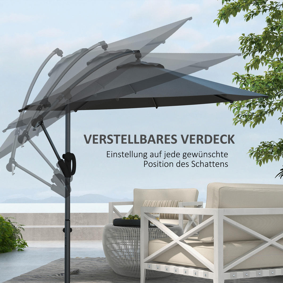 AMPELSCHIRM, Metall, Polyester, Grau - Grau, Metall (293/293cm) - Outsunny