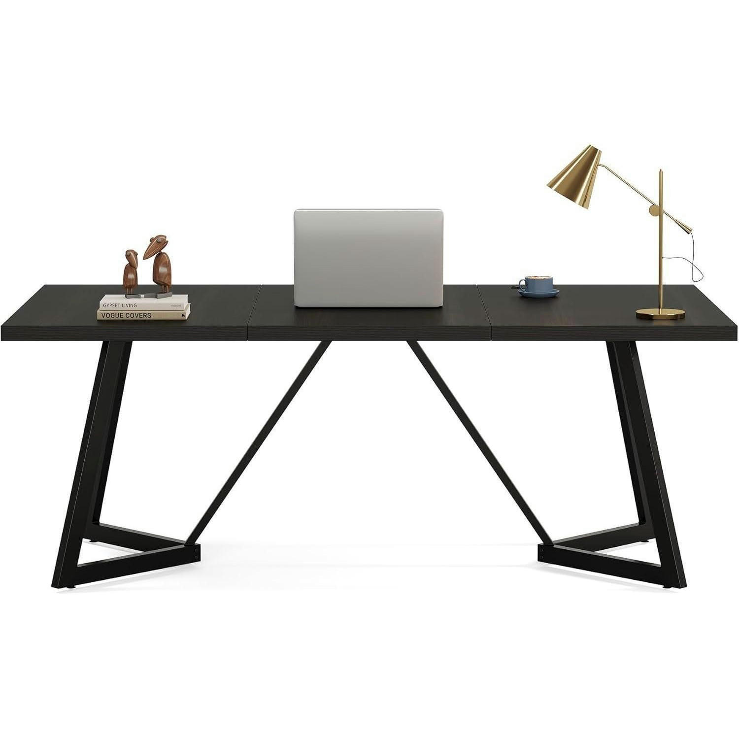 COMPUTERTISCH 180 cm schwarz Holzoptik Metallgestell - Schwarz, Metall (80/180/75cm)