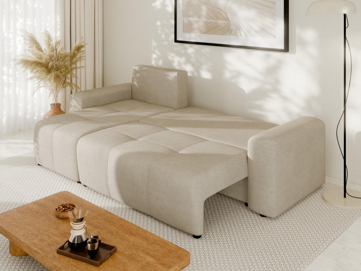 ECKSOFA Nolani mit Schlaffunktion & Bettkasten – Modern & Bequem - Creme, Kunststoff (248/145cm) - Panda Möbel