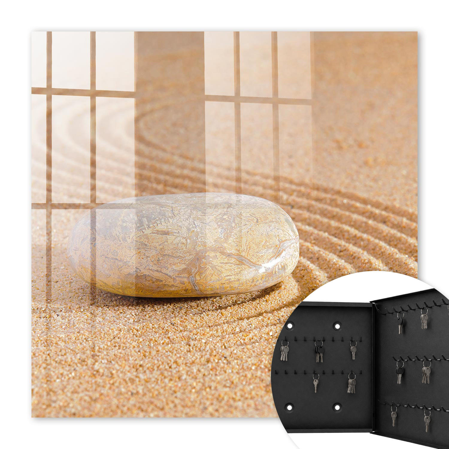 SCHLÜSSELBOX Schwarz 30x30 cm- Türöffnung nach rechts - Ein Stein im Sand - Beige, Metall (30/30/5cm) - TULUP