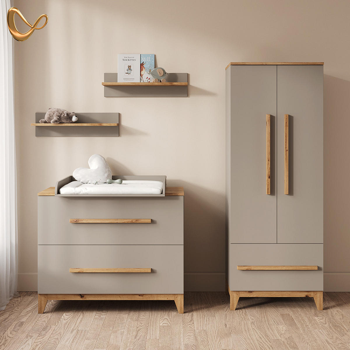 WICKELKOMMODE Mailo Cashmere/Artisan mit 2 Schubladen - Kaschmir/Eiche Artisan, Holzwerkstoff (108/98/70cm) - Livinity®
