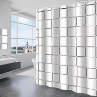 DUSCHVORHANG Weiß Karo Polyester wasserdicht maschinenwaschbar Badezimmer mit Haken - Weiß, Kunststoff (180/180cm) - MCBOSON