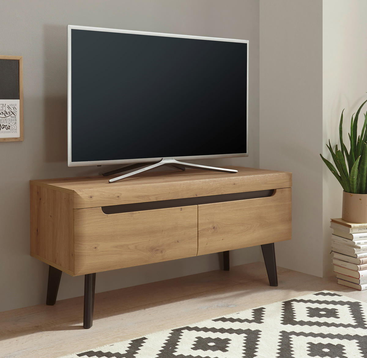 TV-LOWBOARD Ronson in Eiche Artisan und schwarz 107 x 50 cm - Eichefarben/Schwarz, Holzwerkstoff/Metall (107/50/40cm) - Furn.Design