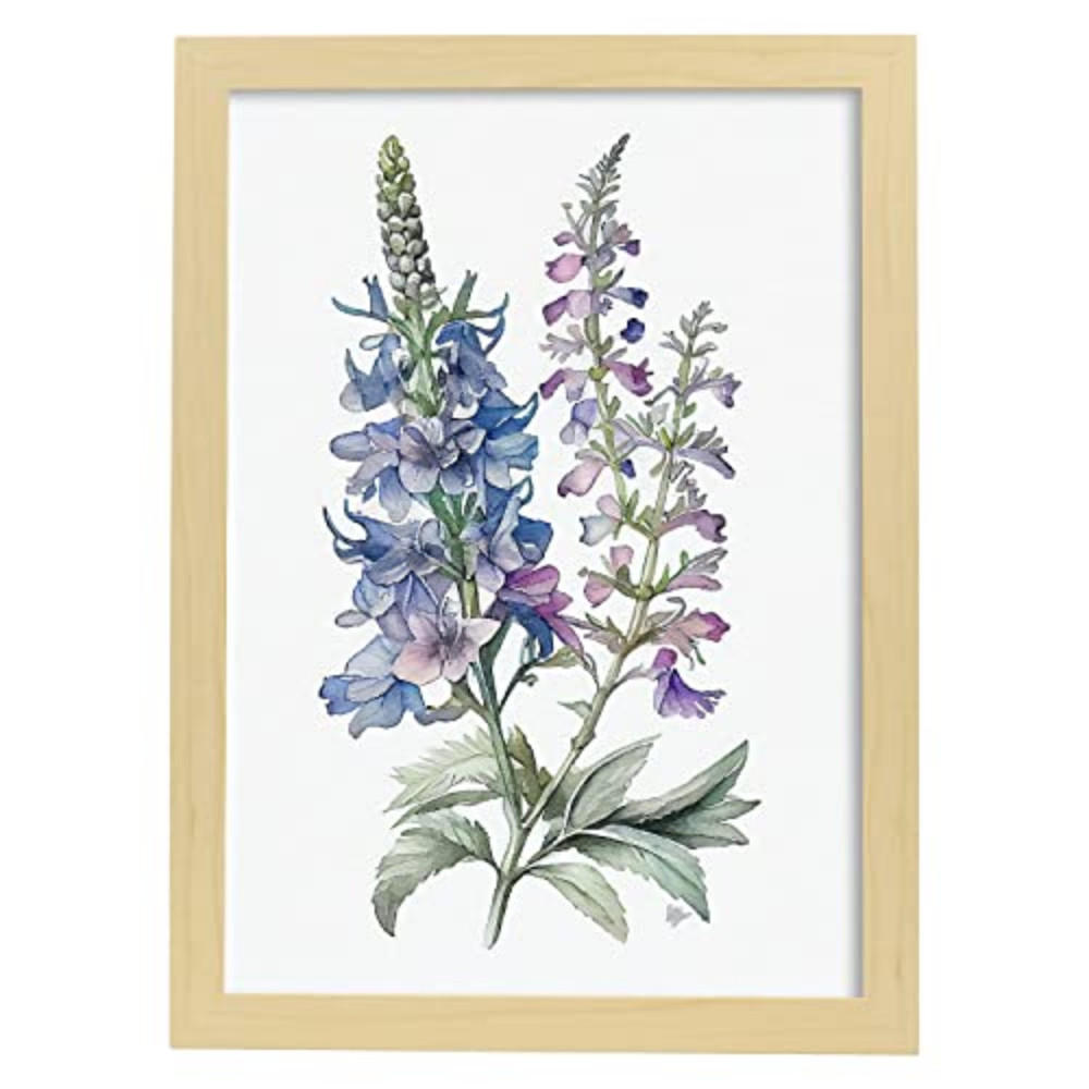 POSTER Rittersporn 1 Im Nordischen Stil. A4 Rahmen Aus Hellem Holz - Beige, Papier (29.7/5/21cm) - Nacnic