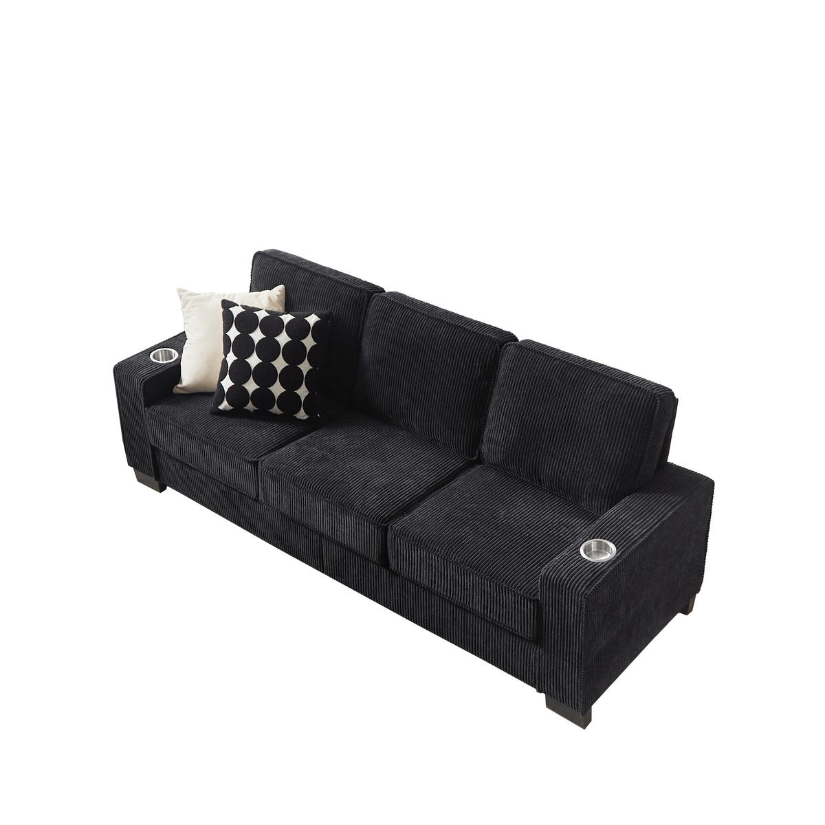 3-SITZER-SOFA DE-35029 mit Getränkehaltern Schwarz - Schwarz, Textil (72/86/206cm) - ComfortXL
