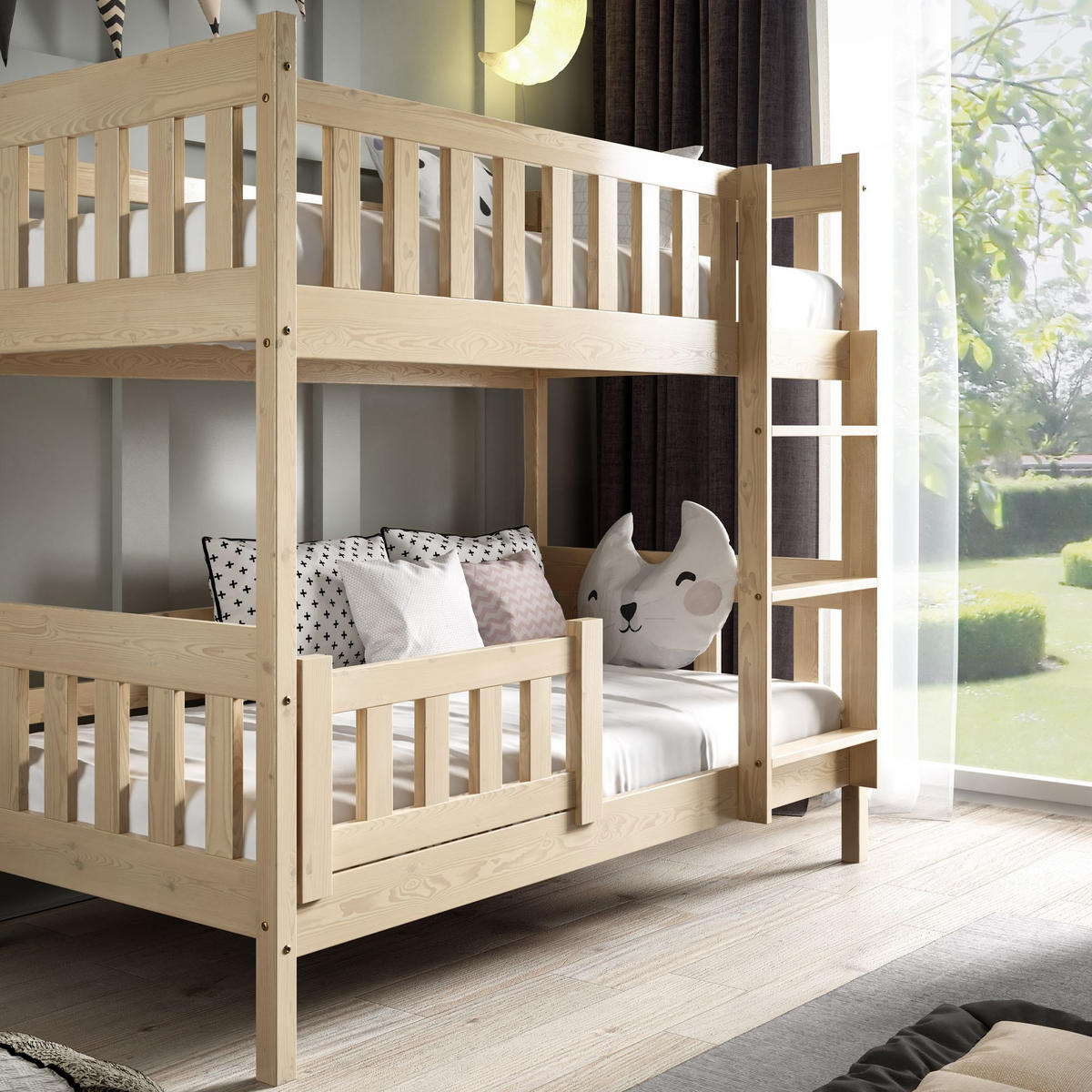 ETAGENBETT Holzbett LUMBE, Kinderbett - Kieferfarben, Holz (80/190cm) - KONSIMO®