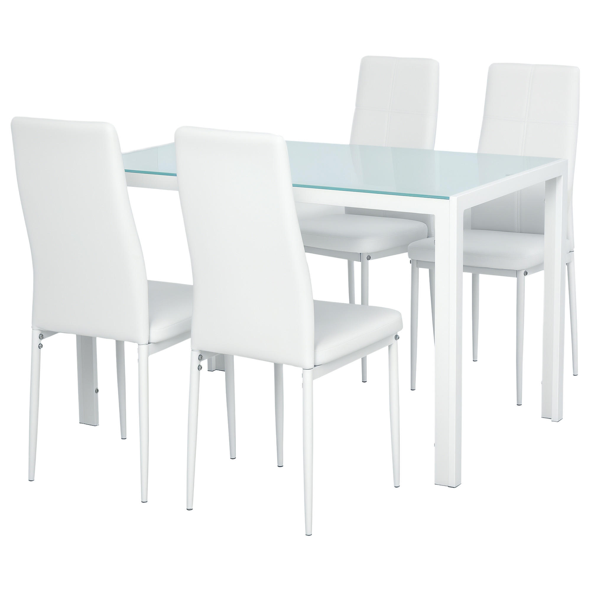 ESSZIMMER-SET, gehärtetes Glas 5-teilig, weiß - Weiß, Metall (70/75/120cm) - Vallsero
