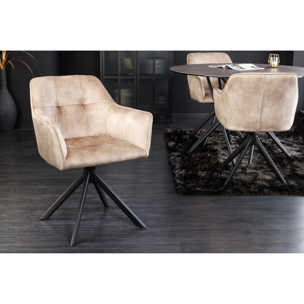 ARMLEHNSTUHL LOFT Samt Champagner, Schwarz - Champagner/Beige, Textil/Metall (60/83/61cm) - riess-ambiente