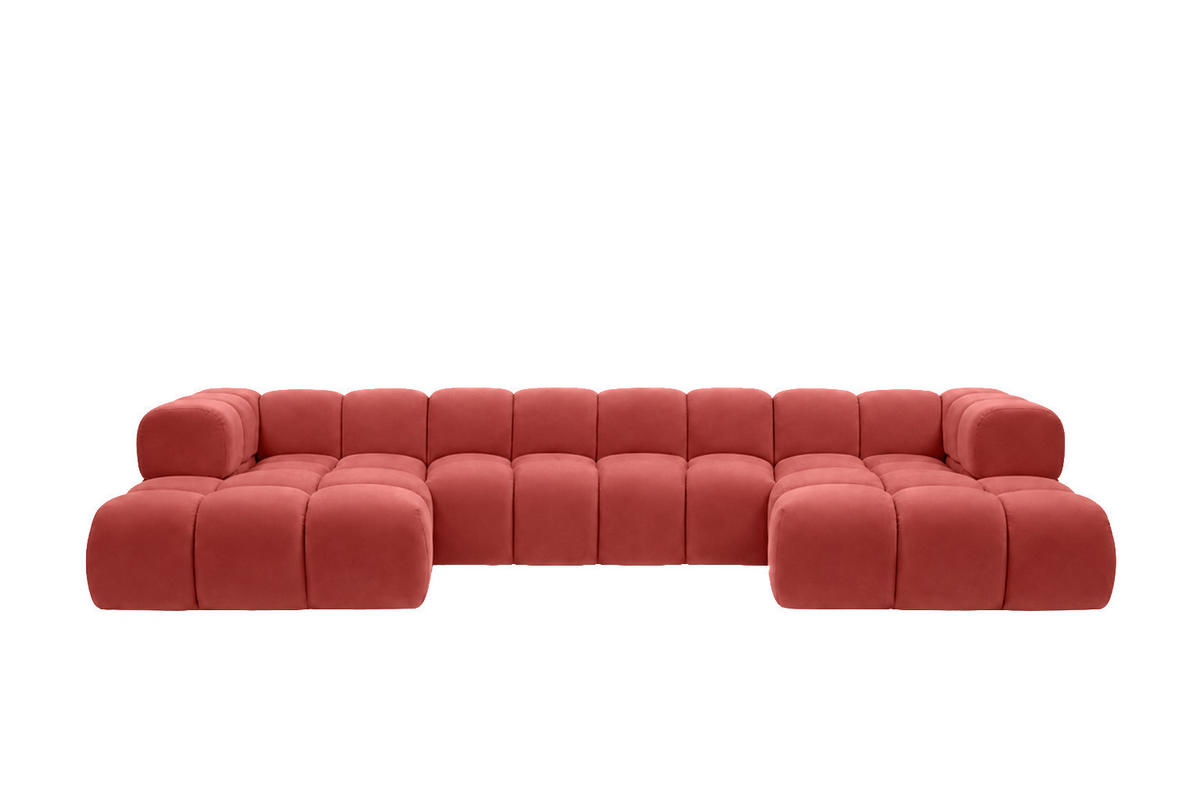 ROHOVÁ SEDAČKA ve tvaru U, velurová tkanina Bluvel, Vínová, Averro U XL - vínově červená, dřevo (400/70/150cm) - Kaiser Möbel