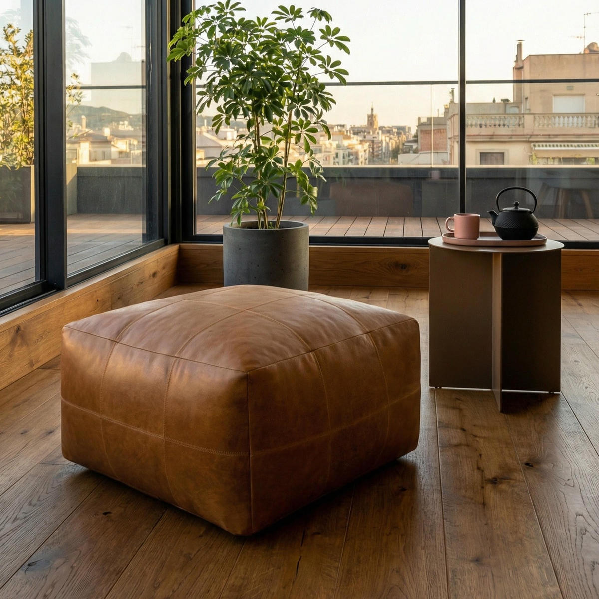 POUF 75/75/45 cm Echtleder Cognacbraun - Braun, Leder (75/45/75cm) - Furnhouse