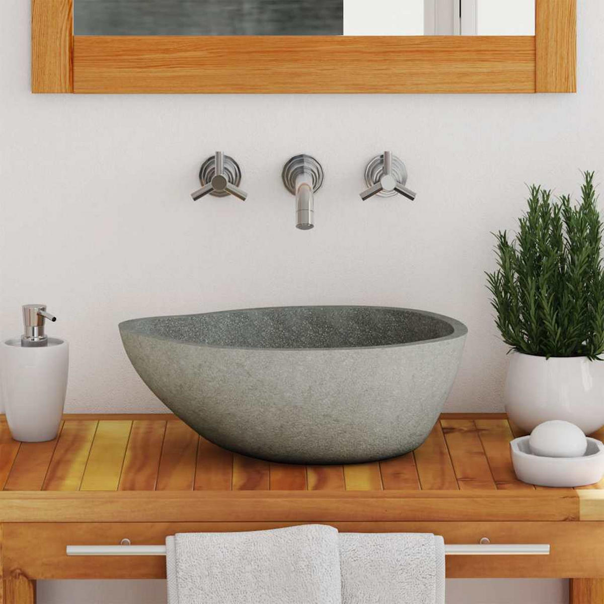 WASCHBECKEN Flussstein Oval (37-46)/(29-36) Cm - Taupe, Stein (36/15/46cm) - vidaXL