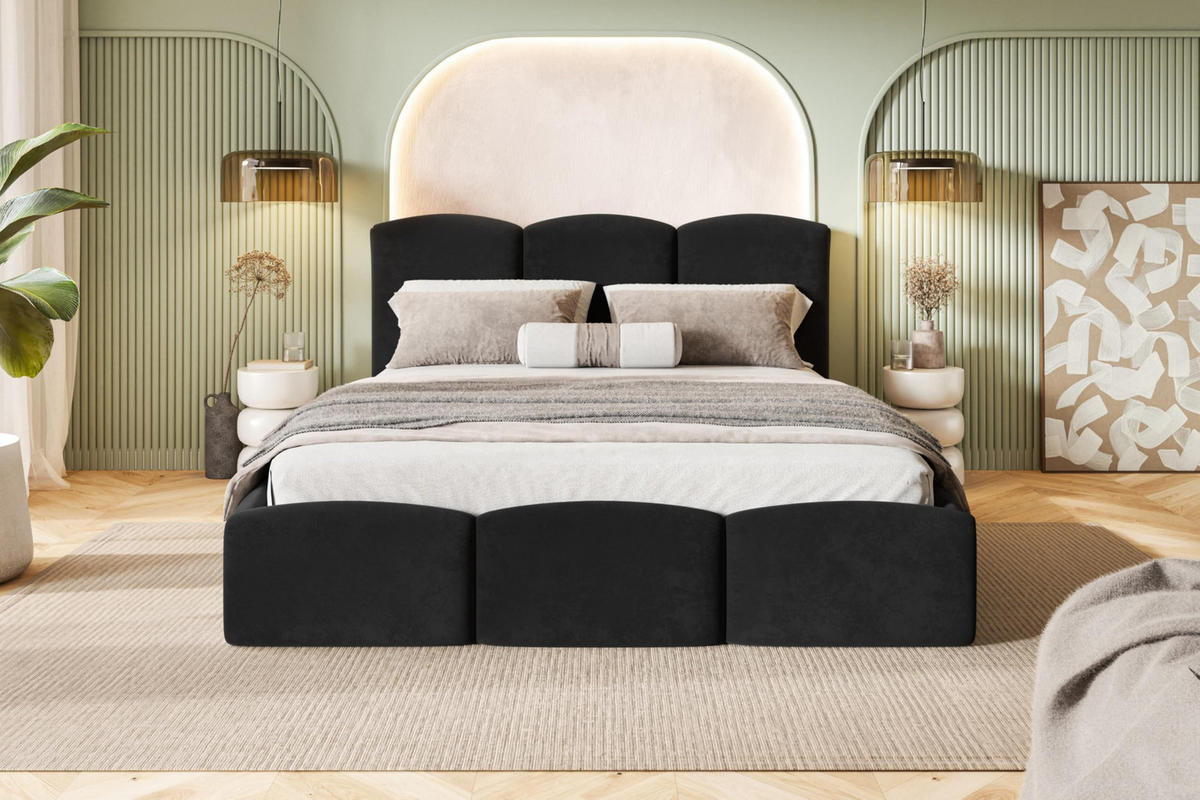BETT 90x200 - Polsterbett mit Bettkasten und Metallrahmen - Modern Betten - Weicher Jasminstoff - Kollektion Zoya - Schwarz - Schwarz, Holz/Textil (90/200cm) - Alpi-Möbel