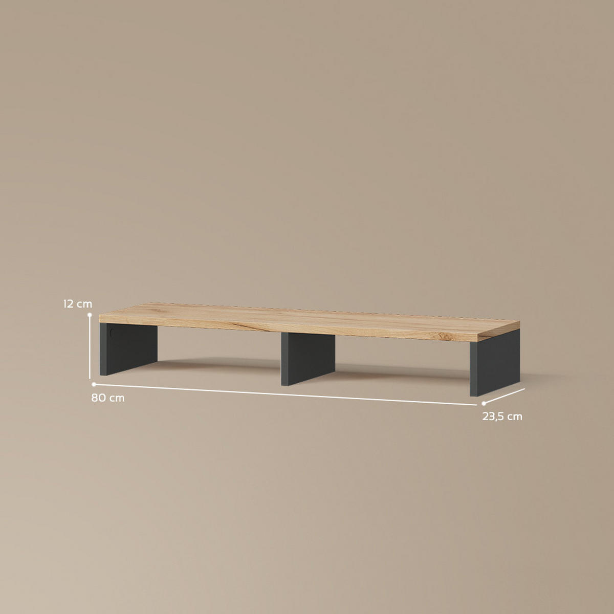 MONITORSTÄNDER Lorena Anthrazit/Goldkraft Eiche 80 x 12 cm - Anthrazit, Holzwerkstoff (23.5/80/12cm) - Livinity®