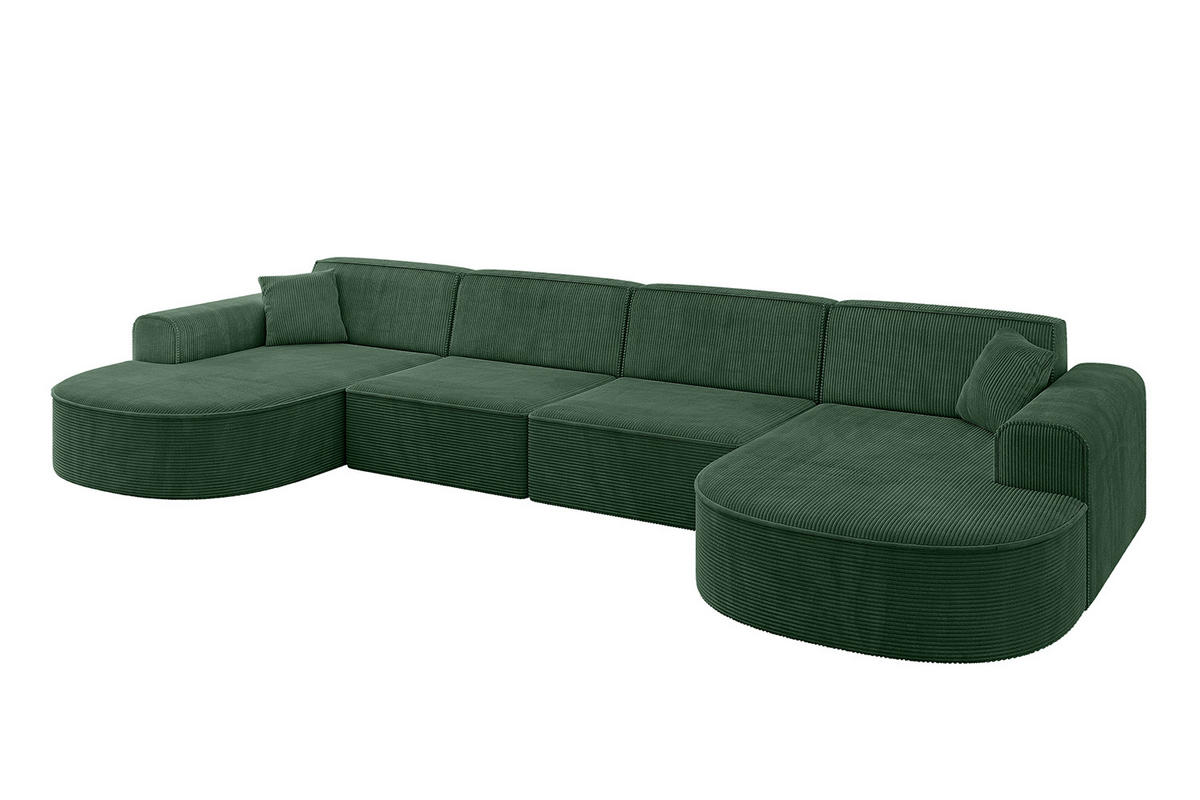 WOHNLANDSCHAFT MARI-U2 - 380x163x73,5 cm Grün Cord - Schwarz/Grün, Holzwerkstoff/Kunststoff (380/73.5/163cm) - ALTDECOR