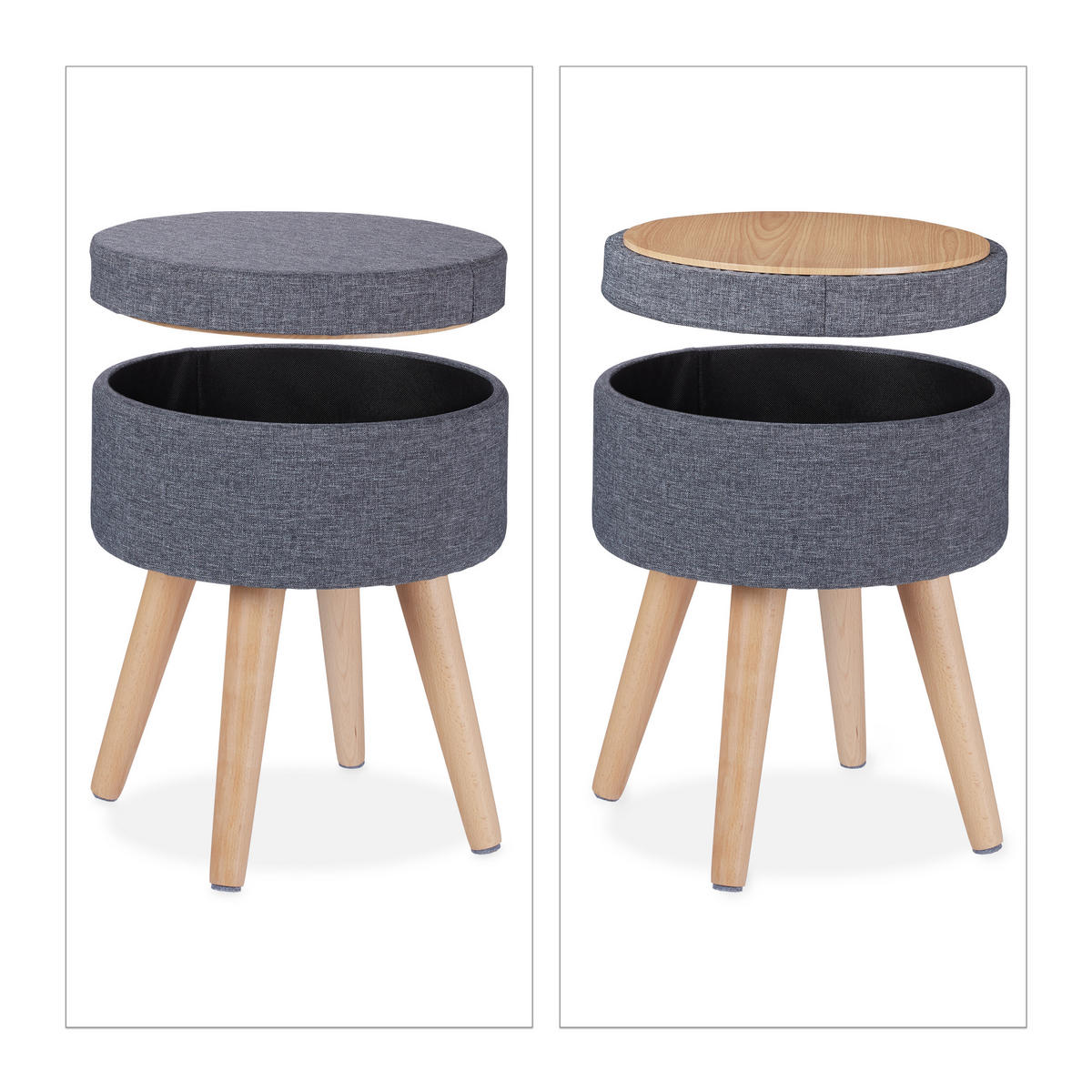 SITZHOCKER - Grau, Holz/Holzwerkstoff (37/37/45.5cm) - Relaxdays