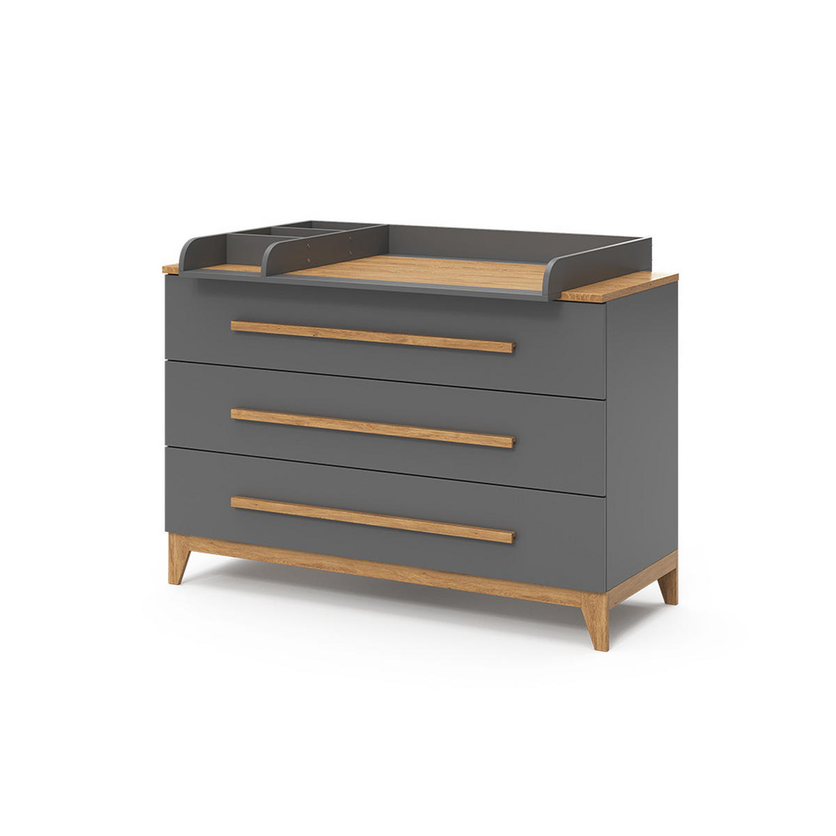 WICKELKOMMODE Malia Grau 133 x 98 cm XL mit 3 Schubladen - Grau, Holzwerkstoff (133/98/70cm) - VitaliSpa