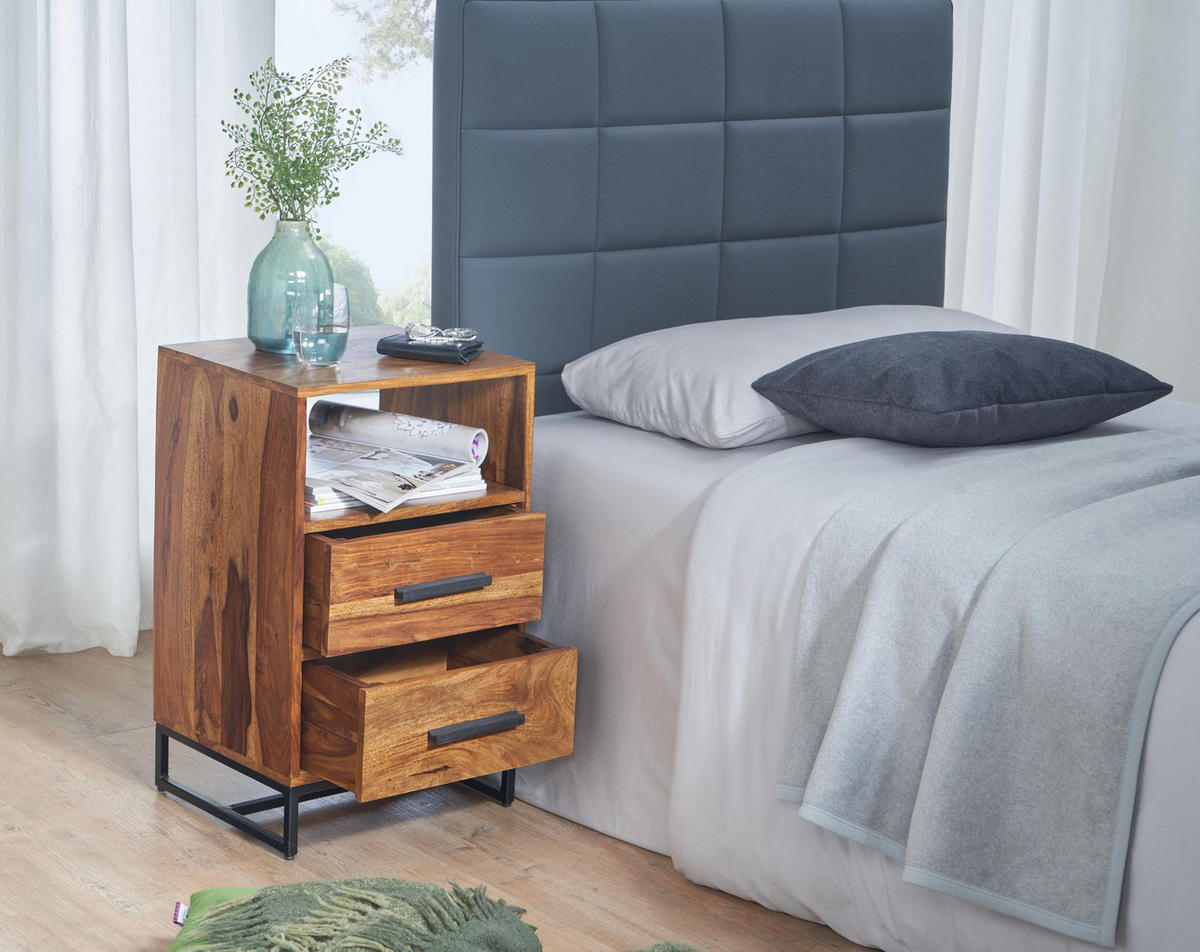 NACHTTISCH – Massivholz/Metall, Industrial-Stil, für Boxspringbett - Schwarz/Braun, Holz/Metall (40/66/35cm) - KADIMA DESIGN