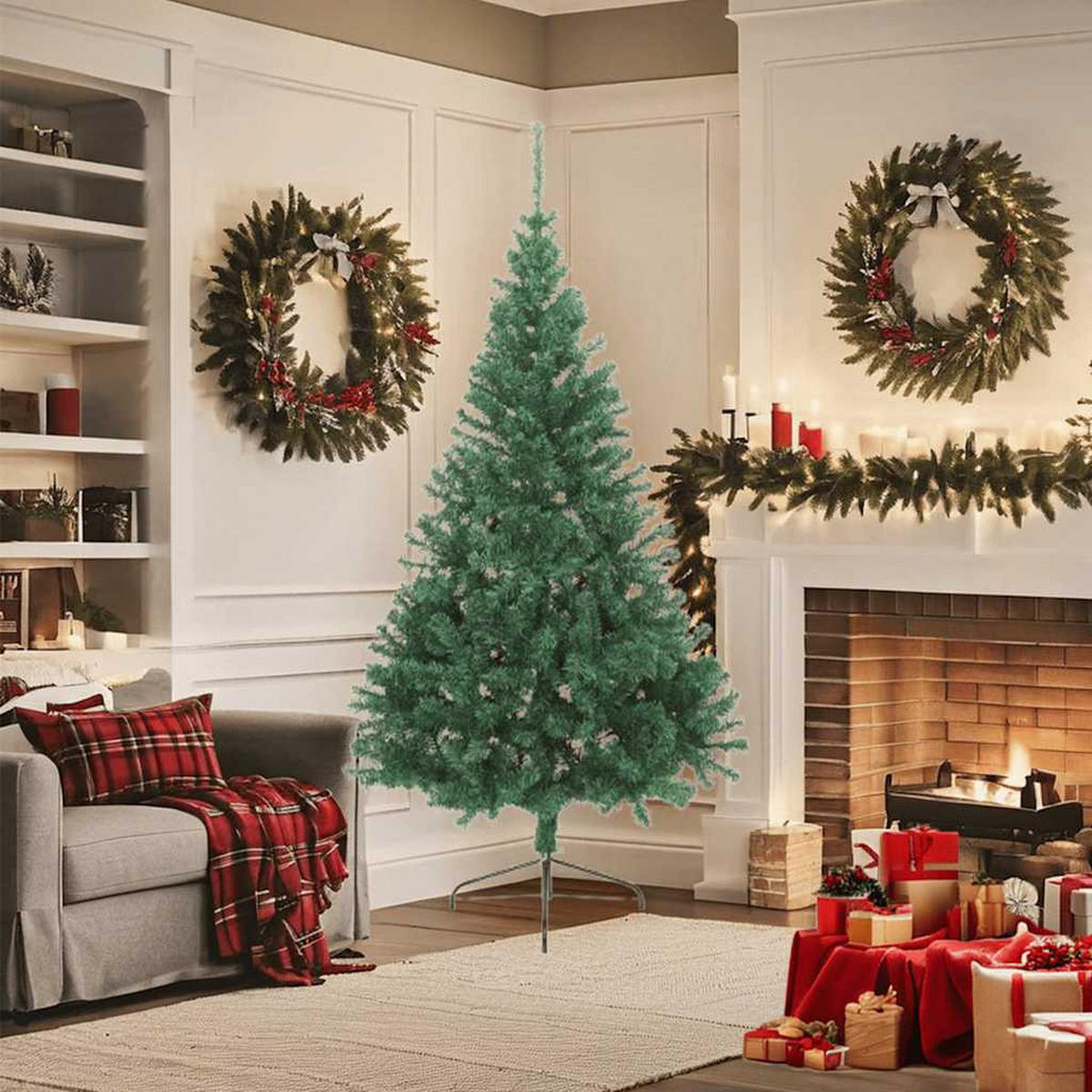 HALB-WEIHNACHTSBAUM Künstlicher Mit Ständer Grün 180 Cm Pvc - Grün, Kunststoff (180cm) - vidaXL