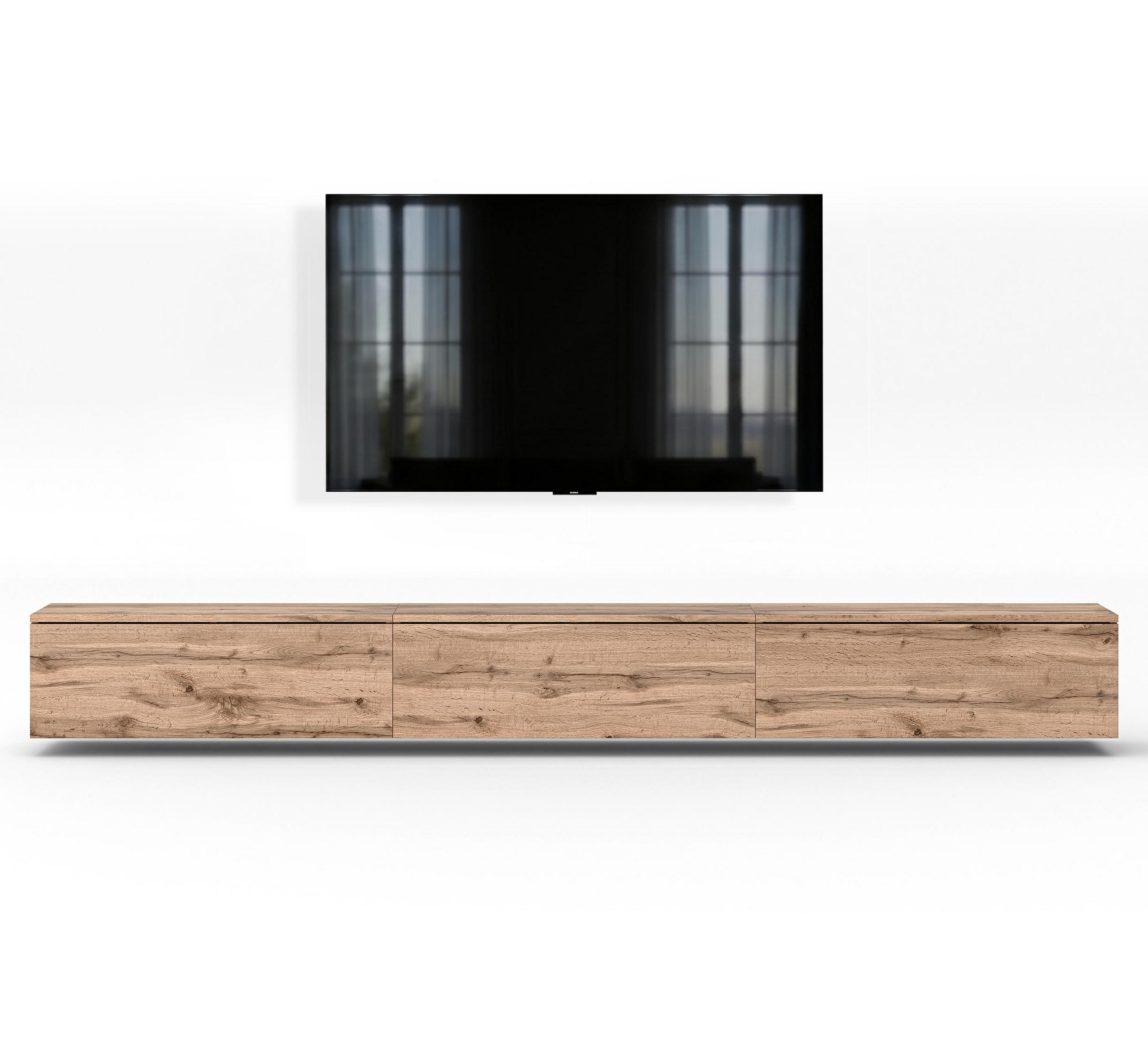 LOWBOARD Barvo 3x100 Eiche Wotan 300/34/32 cm – hängendes TV-Board - Braun, Holzwerkstoff (300/34/32cm) - AX Living