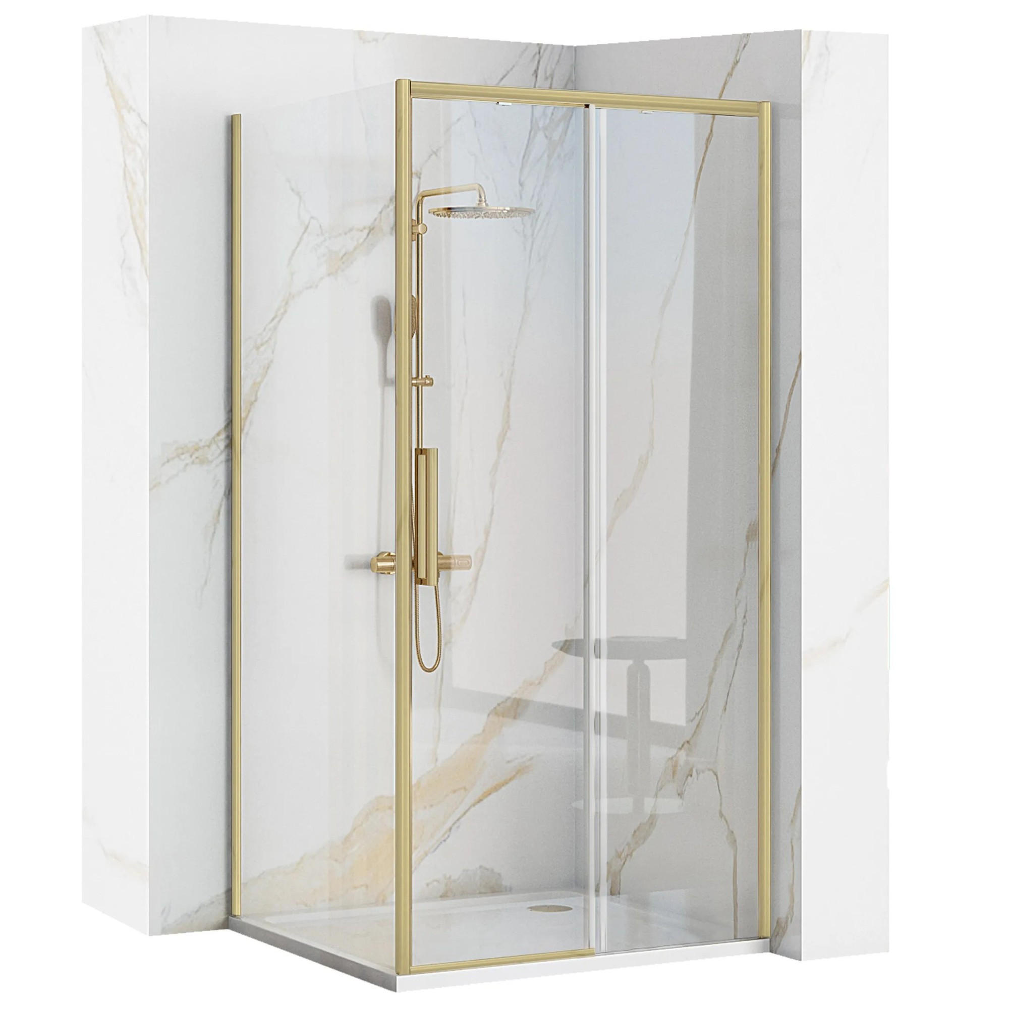 DUSCHKABINE Rea Rapid Slide Gold Brush 160x90 - Goldfarben, Glas (160/90/195cm) - REA