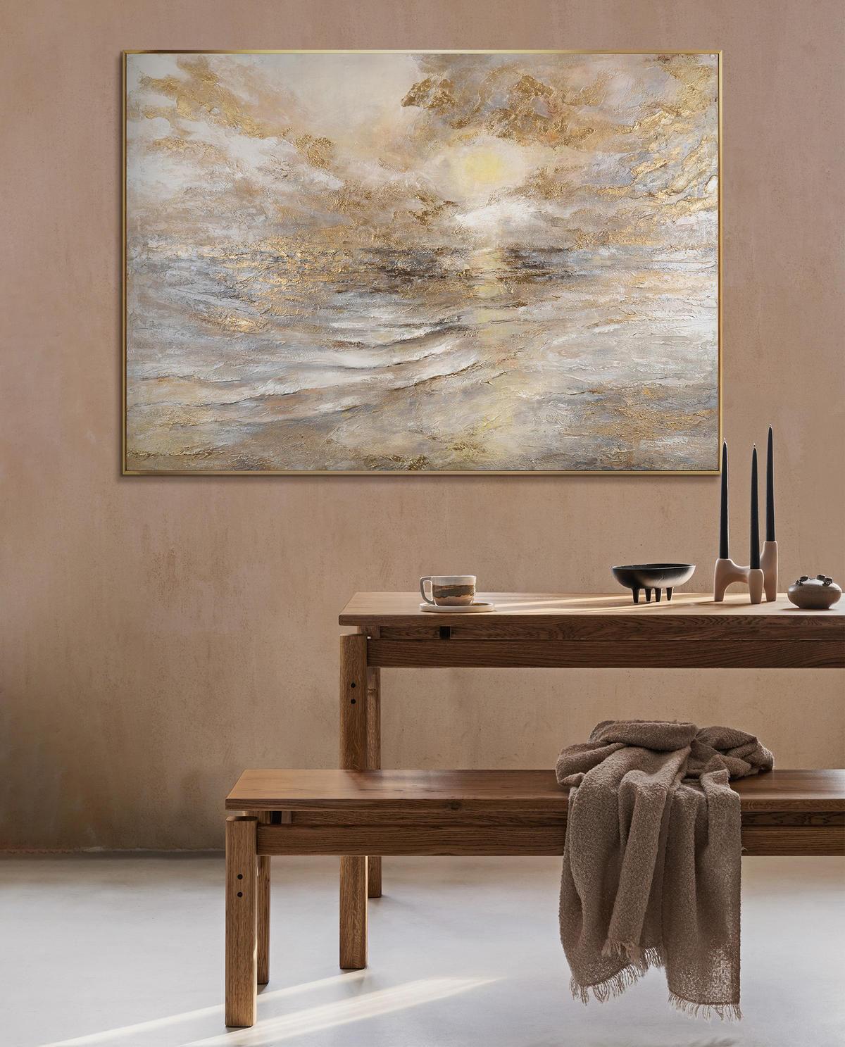GEMÄLDE Meeresleuchten Schattenfugenrahmen Gold 120x80 cm - Goldfarben, Holz (120/80cm) - YS-art gallery