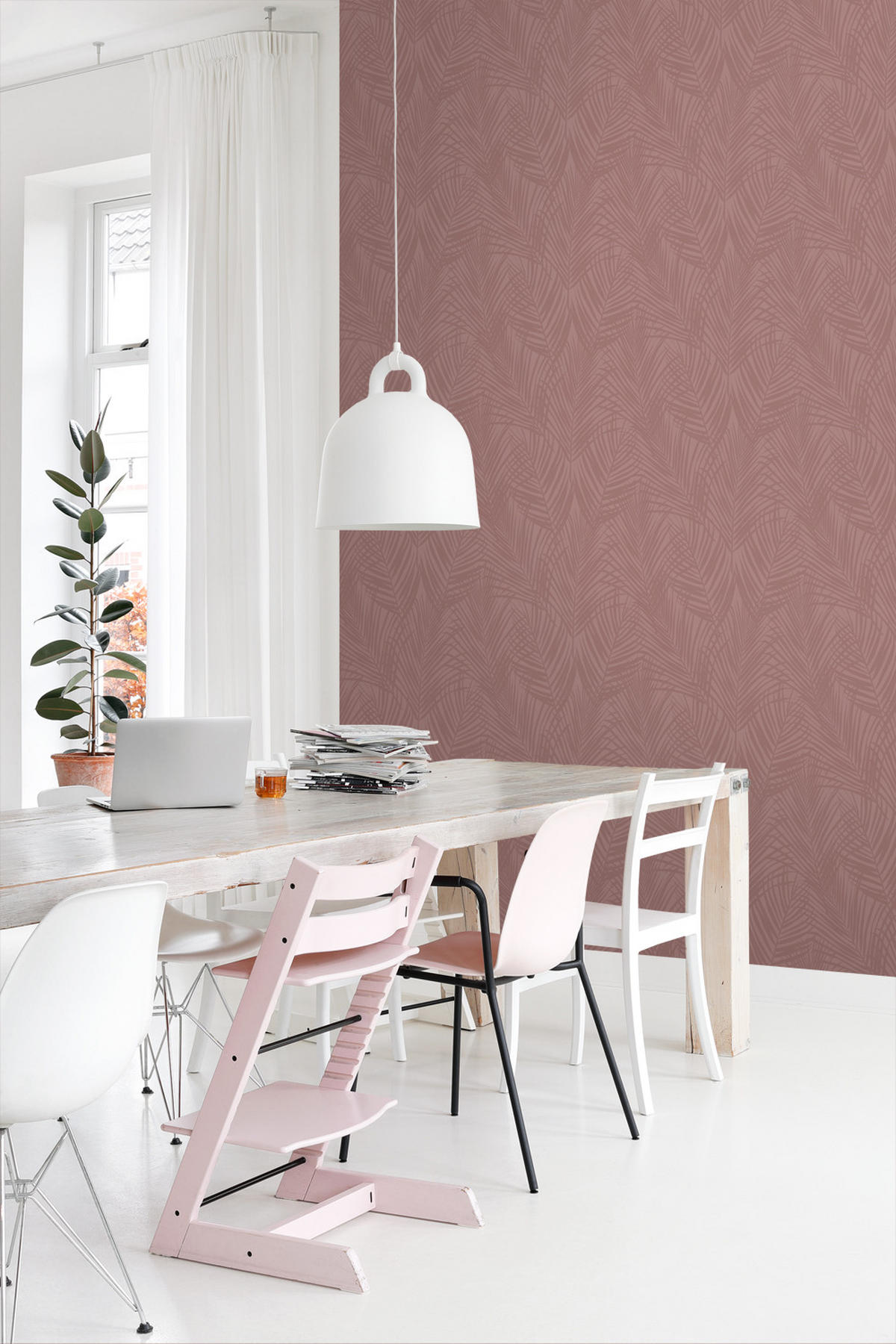 TAPETE Palmblätter 53 cm x 10.05 m - Pink, Papier (53/1000cm) - ESTAhome