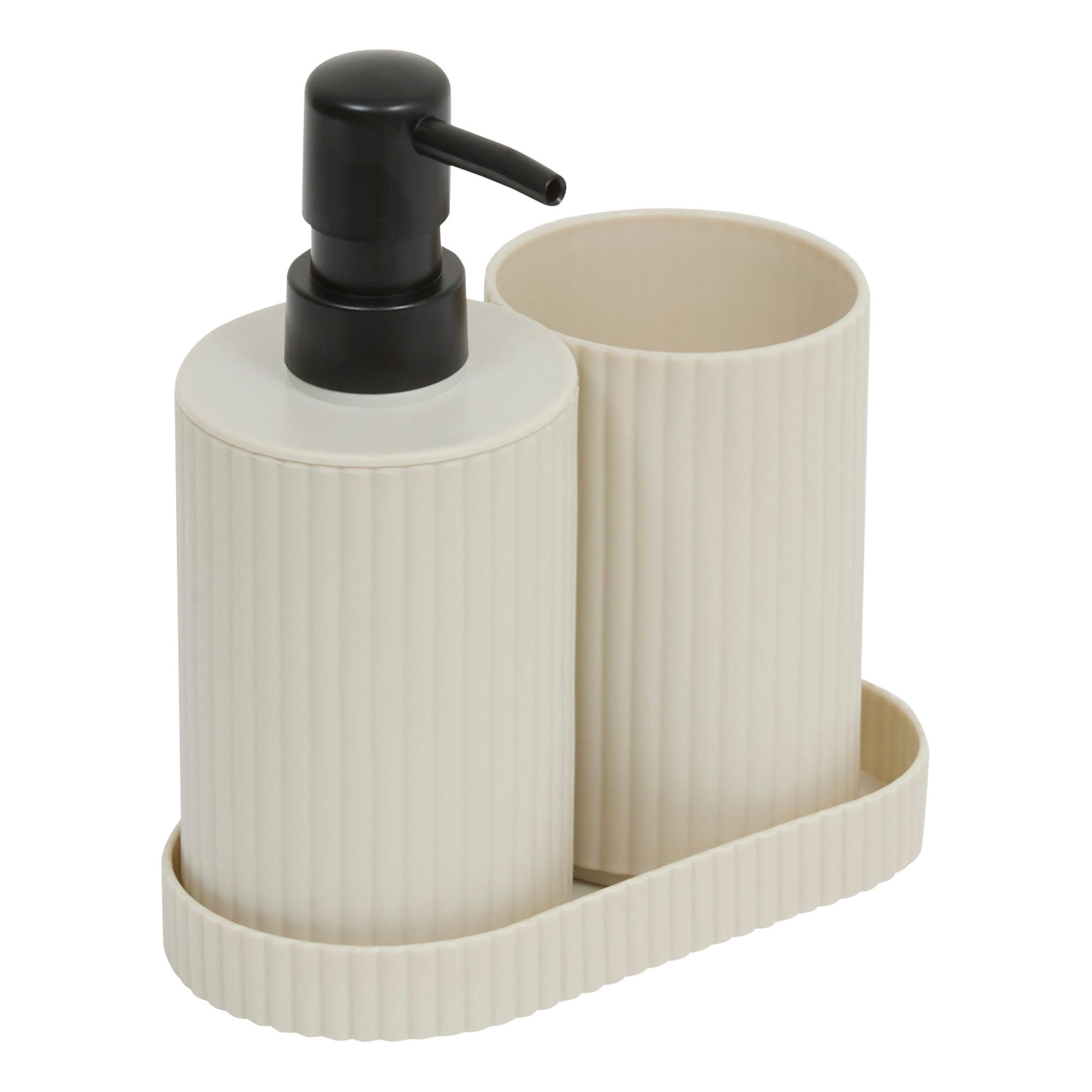 SEIFENSPENDER und Becher mit Ablage 300 ml 16/8/17 cm - Beige, Kunststoff (8/17/16cm) - 5five Simply Smart