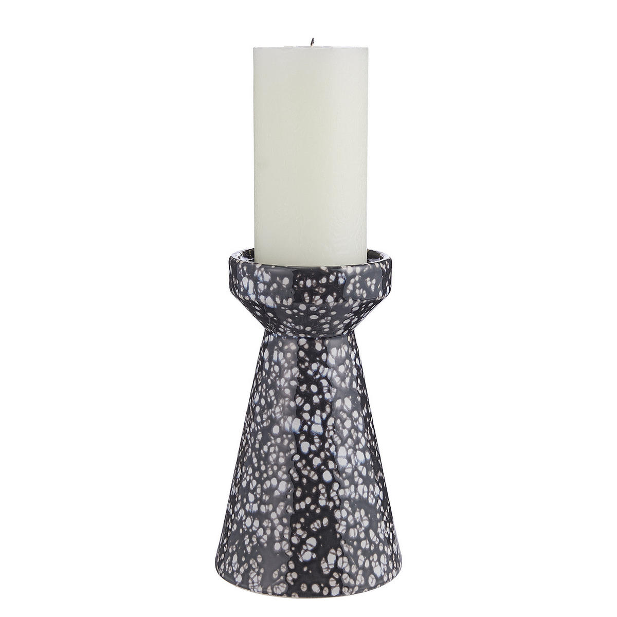 STUMPENKERZENHALTER Speckle - Schwarz, Stein (12/19/12cm) - Butlers