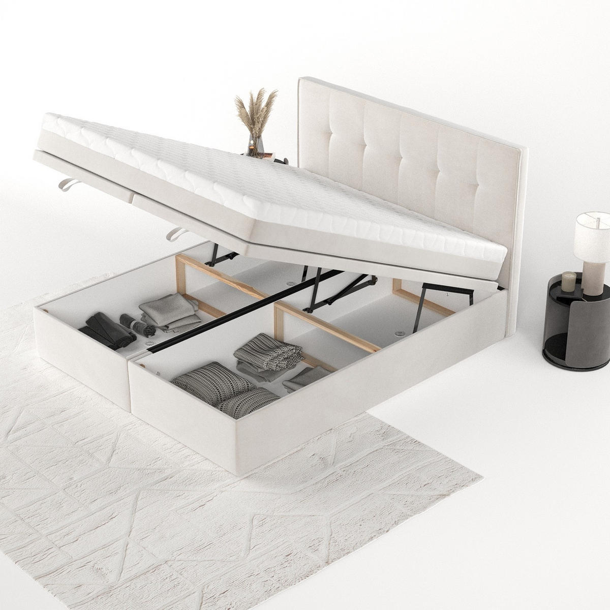 BOXBETT Arivo 140/200 cm Creme im Paros Stoff - Creme/Schwarz, Holz/Holzwerkstoff (140/200cm) - AltaBeds