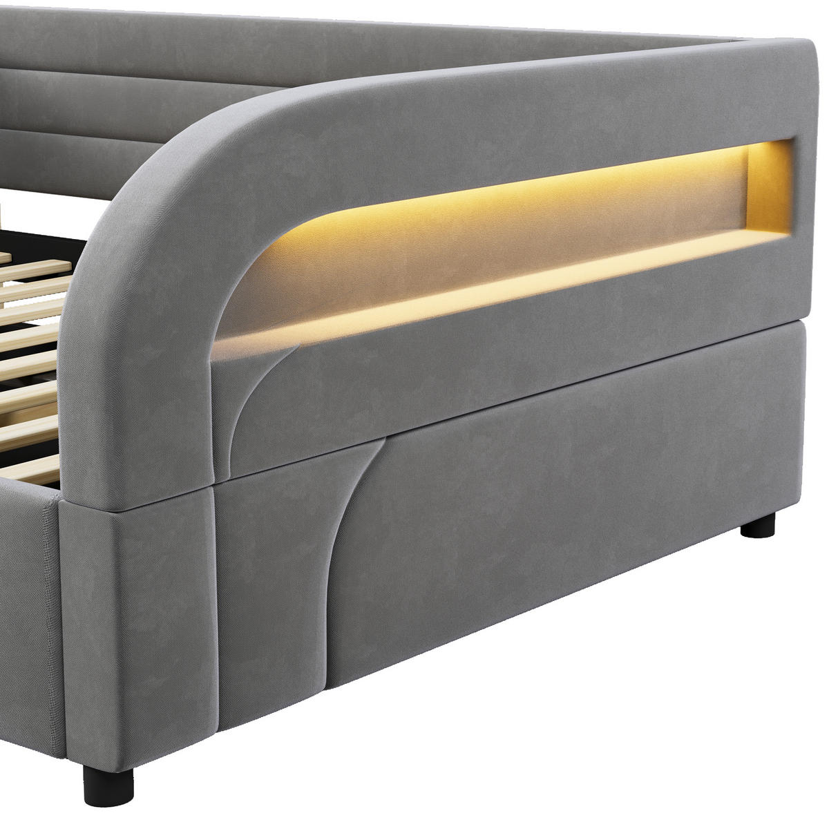 POLSTERBETT 140/200 cm in Grau mit Bettkasten und LED Stoff - Grau, Holzwerkstoff/Textil (140/200cm) - STILVORA