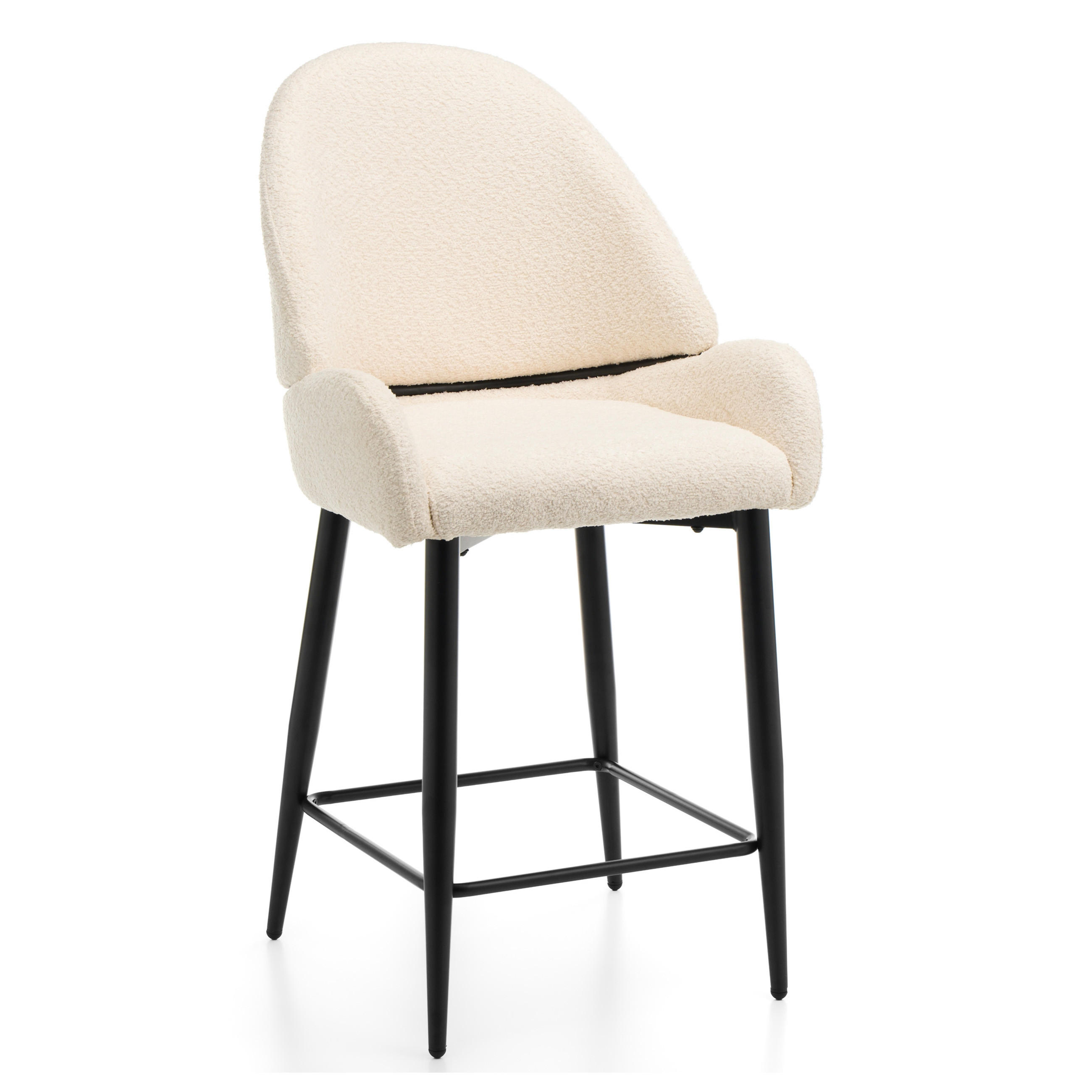 BARHOCKER BERGAMO gepolsterter mit Steppung - hellbeige - Boucle - Ecru/Schwarz, Textil/Metall (56/106/61cm) - NEW HOME