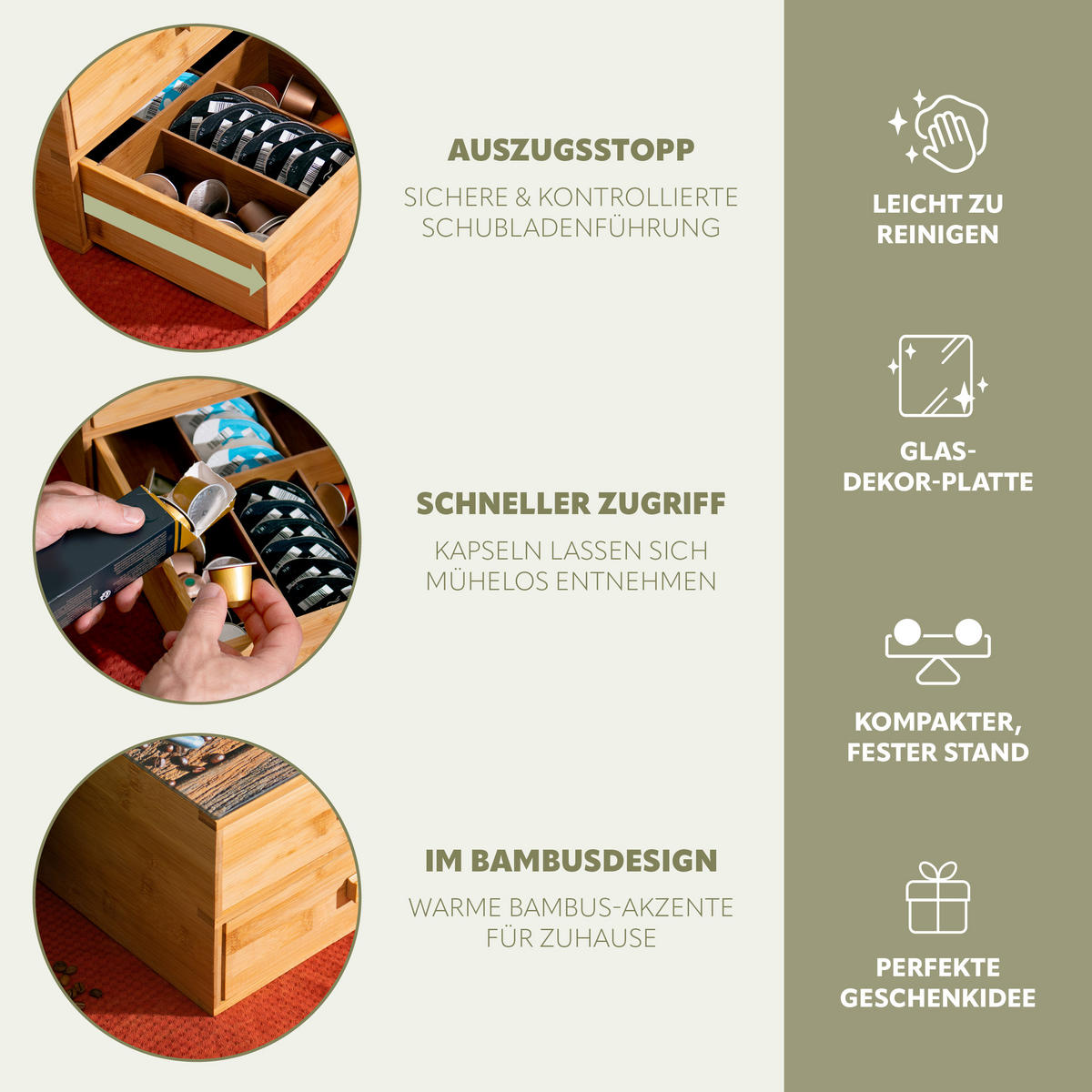 KAFFEEKAPSEL-BOX, Bambus - Braun, Holz (30/18.5/30cm) - bremermann