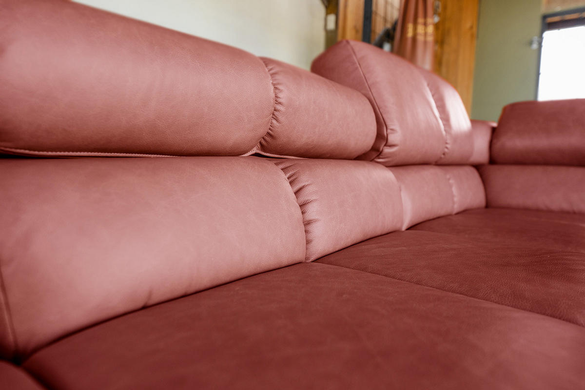 ECKSOFA NELSON Rot Leder Relaxfunktion - Rot/Schwarz, Leder/Metall (321/216cm) - KAWOLA