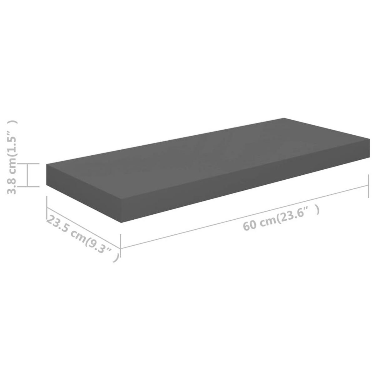 SCHWEBEREGALE 2 STK. HOCHGLANZ-GRAU 60X23,5X3,8 CM MDF - Anthrazit, Holzwerkstoff (23.5/3.8/60cm) - vidaXL