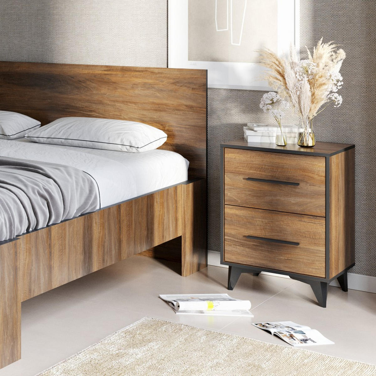 DREHTÜRENSCHRANK Felia mit 1 Tür, 47,5 cm - Walnussfarben/Schwarz, Holzwerkstoff (47.5/185/40cm) - Beautysofa