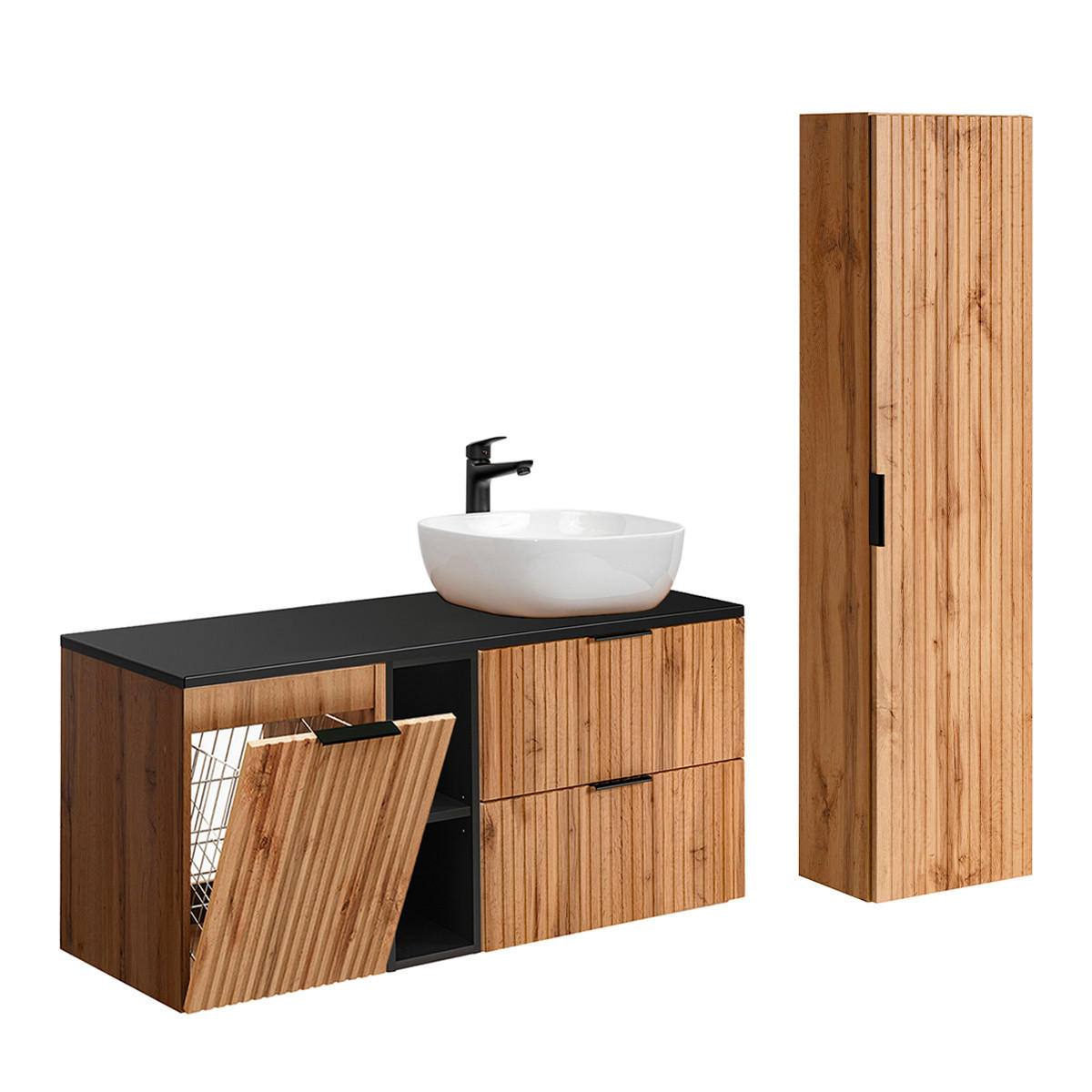 BADMÖBEL Adriel 2er-Set Holz und Schwarz - Schwarz, Holzwerkstoff (120.8/59/46cm) - Petits-meubles