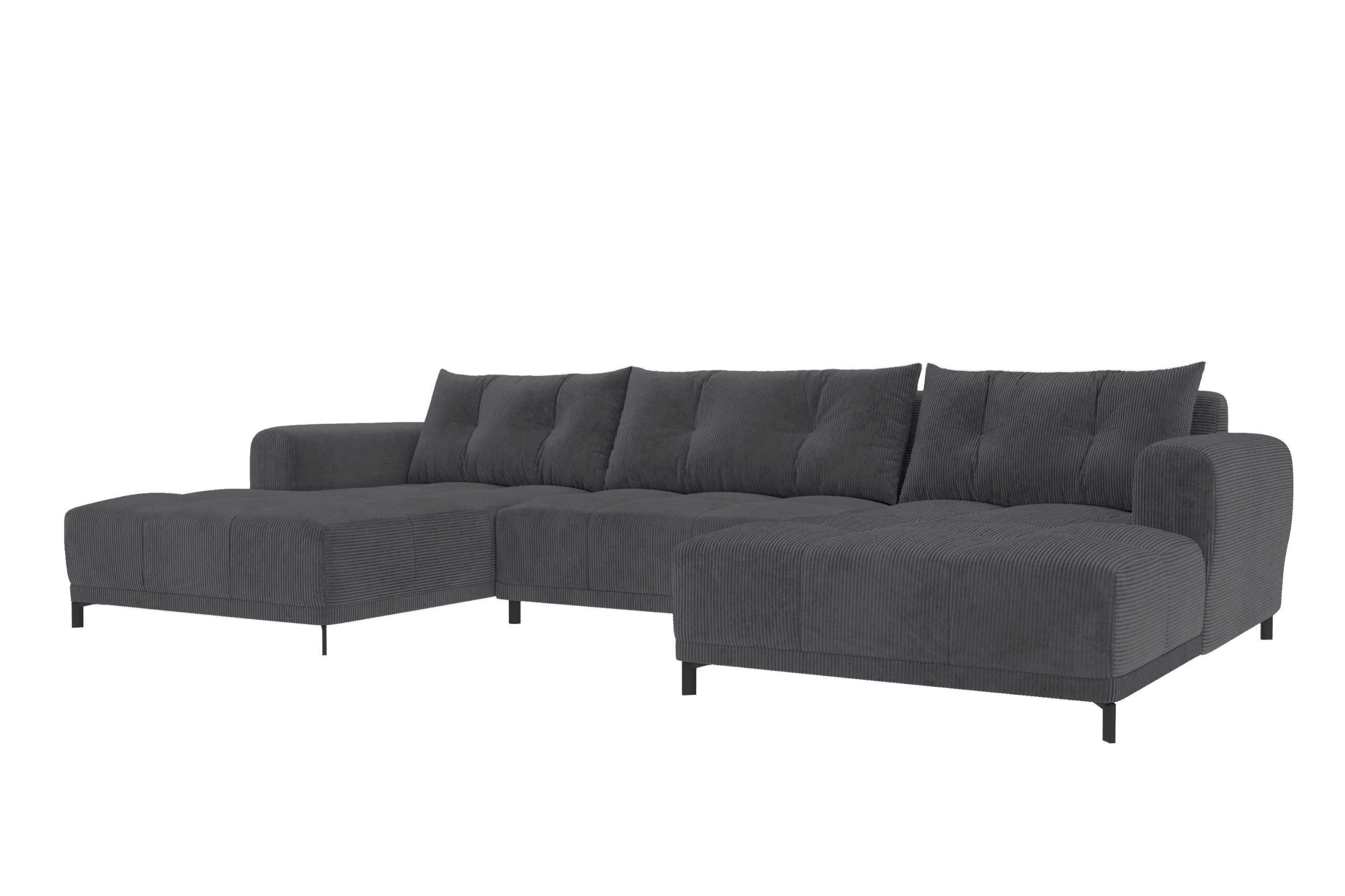WOHNLANDSCHAFT Massimo Cordstoff Graphitfarben inkl. Schlaffunktion - Graphitfarben/Schwarz, Textil/Metall (356/94/181cm) - 99rooms