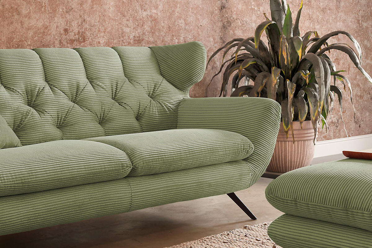 SOFA CHARME Grün Cord - Schwarz/Grün, Textil/Metall (200/94/95cm) - KAWOLA
