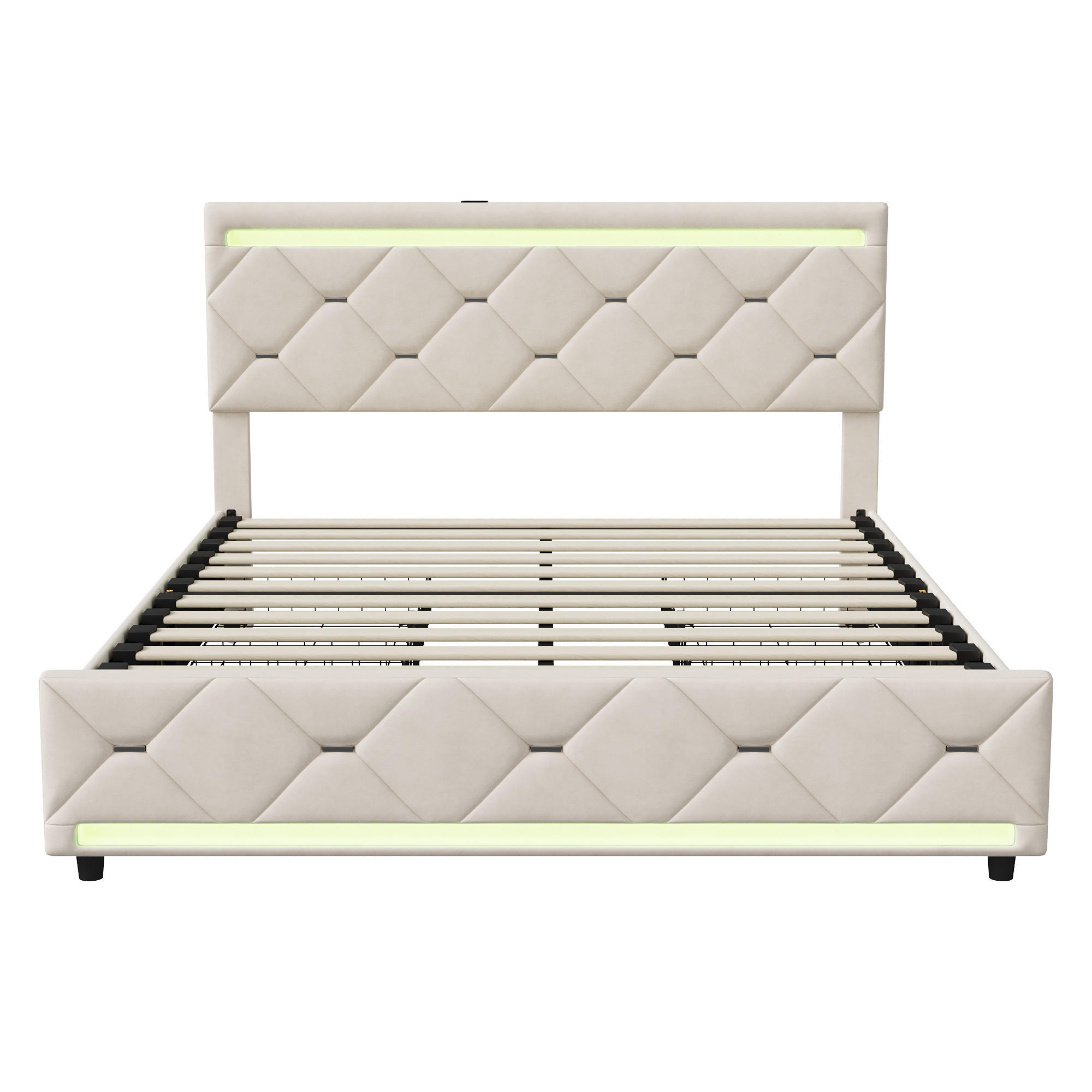 POLSTERBETT 140x190 cm mit LED, USB, 4 Schubladen, Cremeweiß - Weiß, Holz (140/190cm)