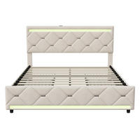 POLSTERBETT 140x190 cm mit LED, USB, 4 Schubladen, Cremeweiß - Weiß, Holz (140/190cm)