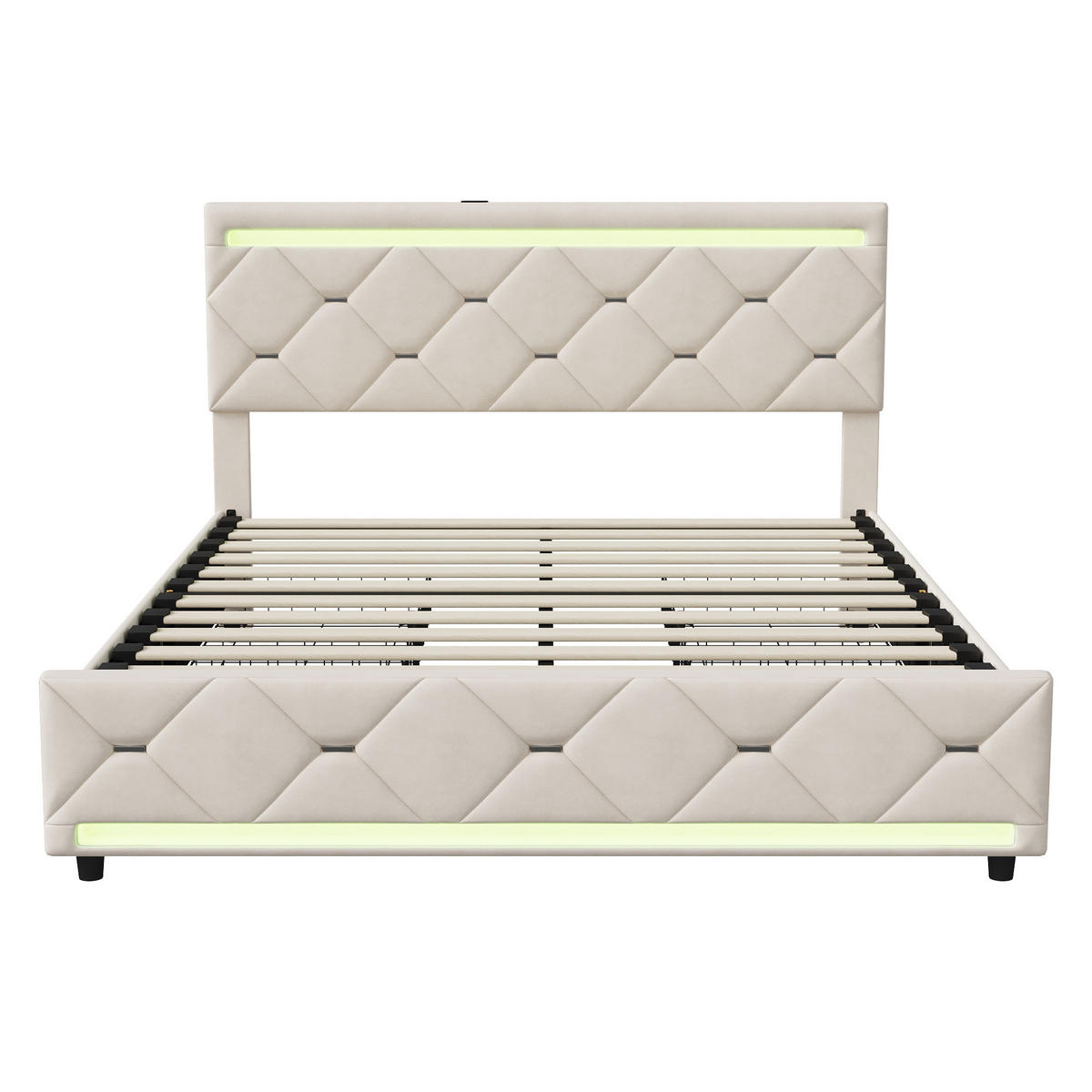 POLSTERBETT 140x200 cm, Doppelbett mit LED-Beleuchtung, Weiß Samt - Weiß, Metall (140/200cm)