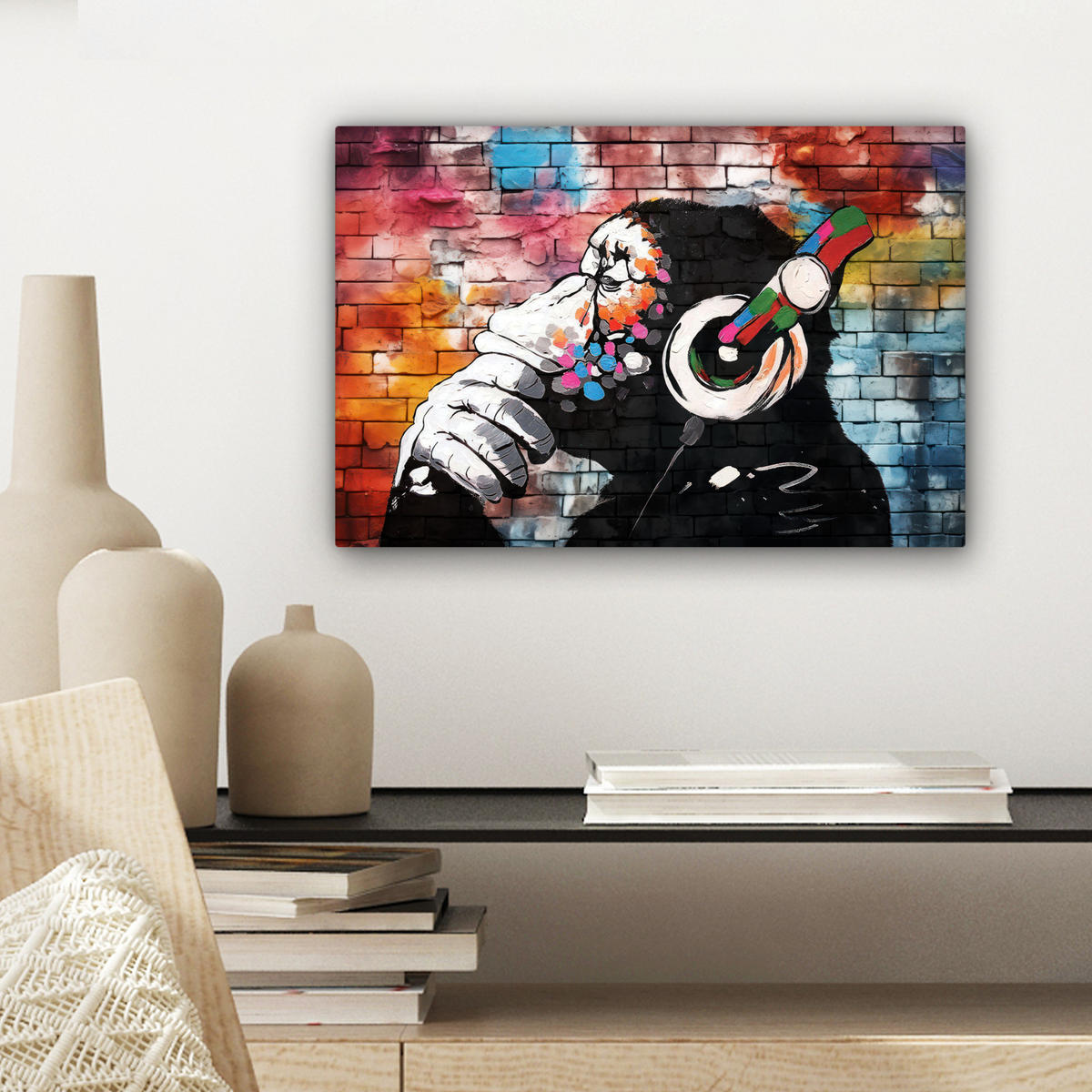 LEINWANDBILD Affe - Graffiti - Musik 30x20 cm - Multicolor, Textil (30/20cm) - MuchoWow