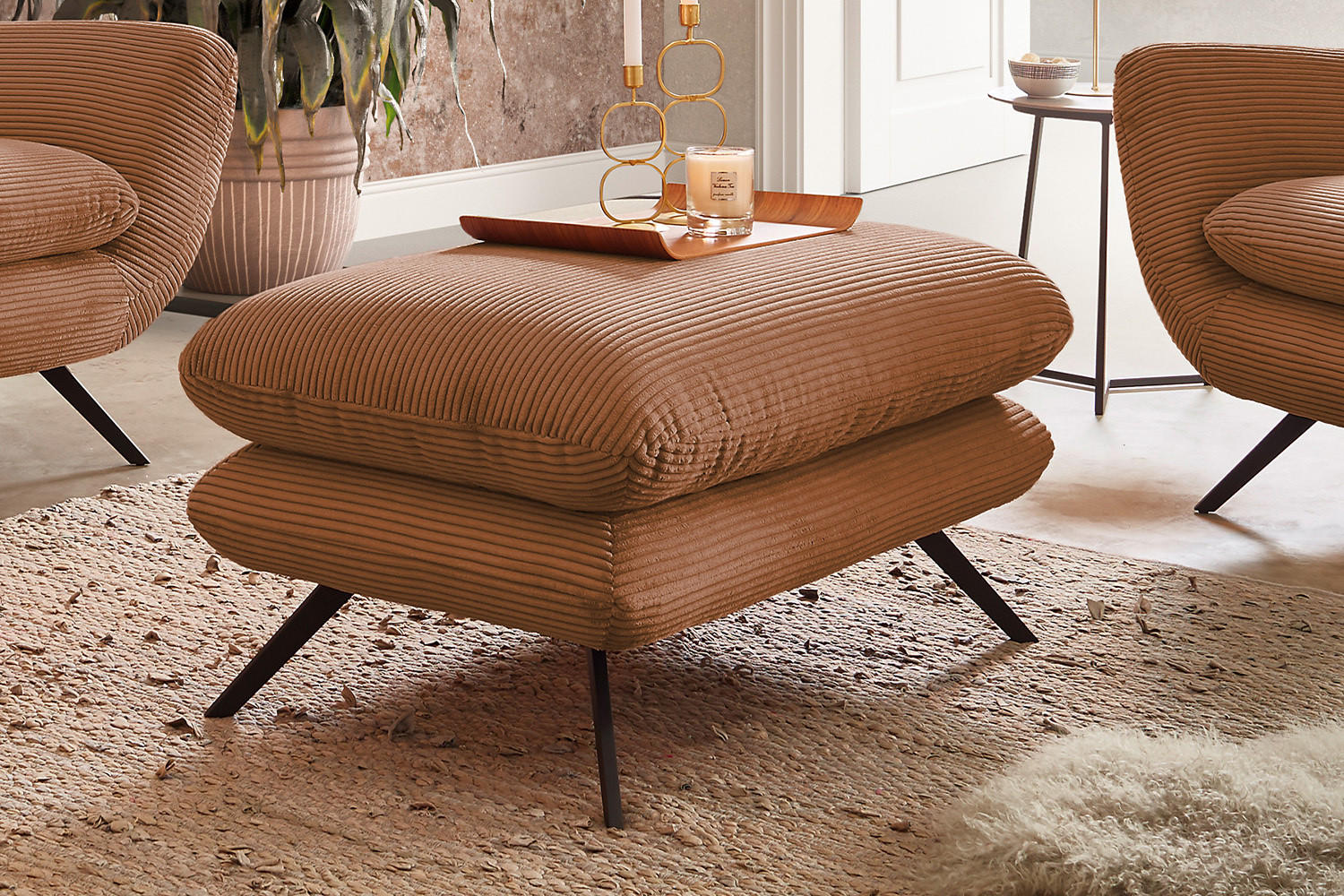 SESSEL CHARME Braun Cord - Schwarz/Braun, Textil/Metall (100/106/95cm) - KAWOLA