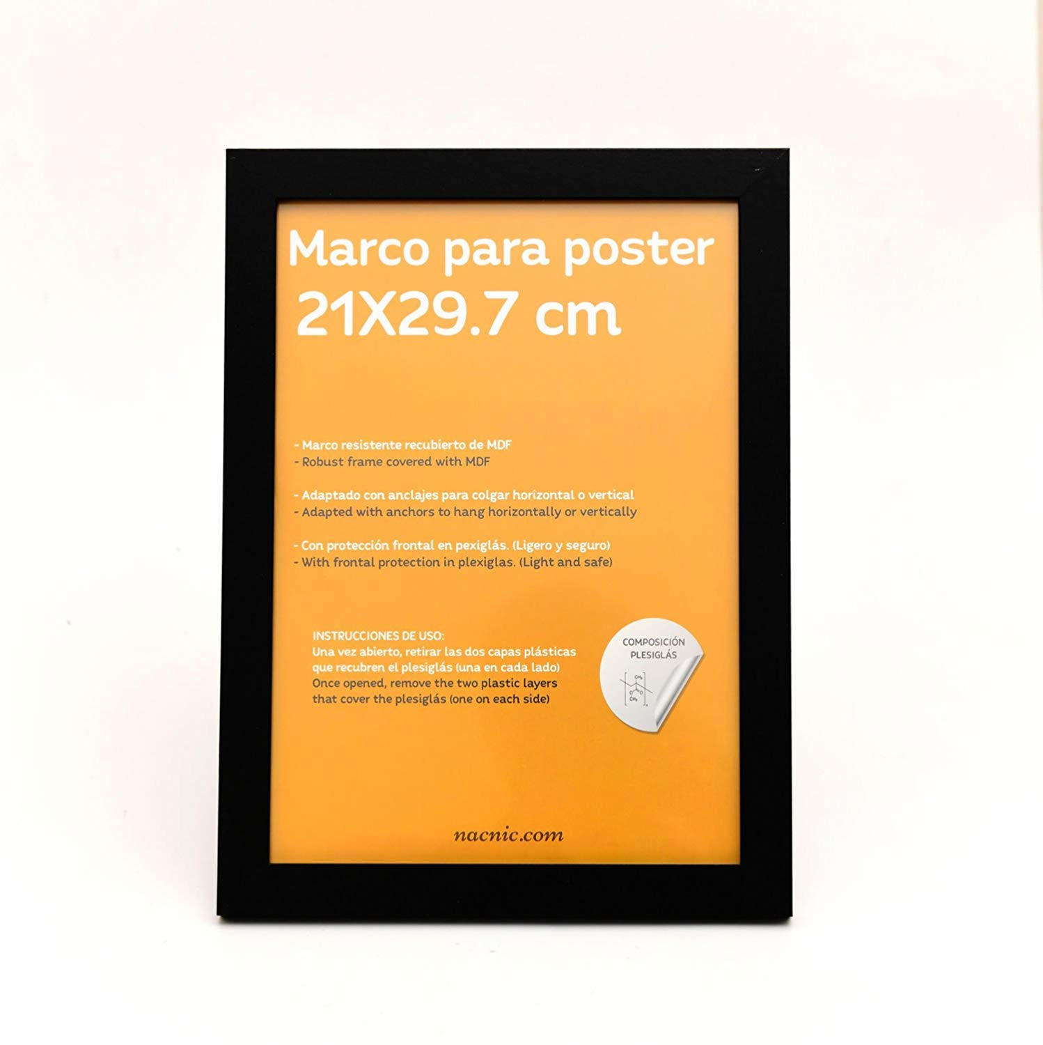 RAHMEN Set mit 3 aus MDF und Acrylglas Schutz und Aussteller für Fotografien, Bilder, Poster, Gemälde, Dekoration für Haus Farbe Schwarz A4 - Schwarz, Holz (21/3/29.7cm) - Nacnic