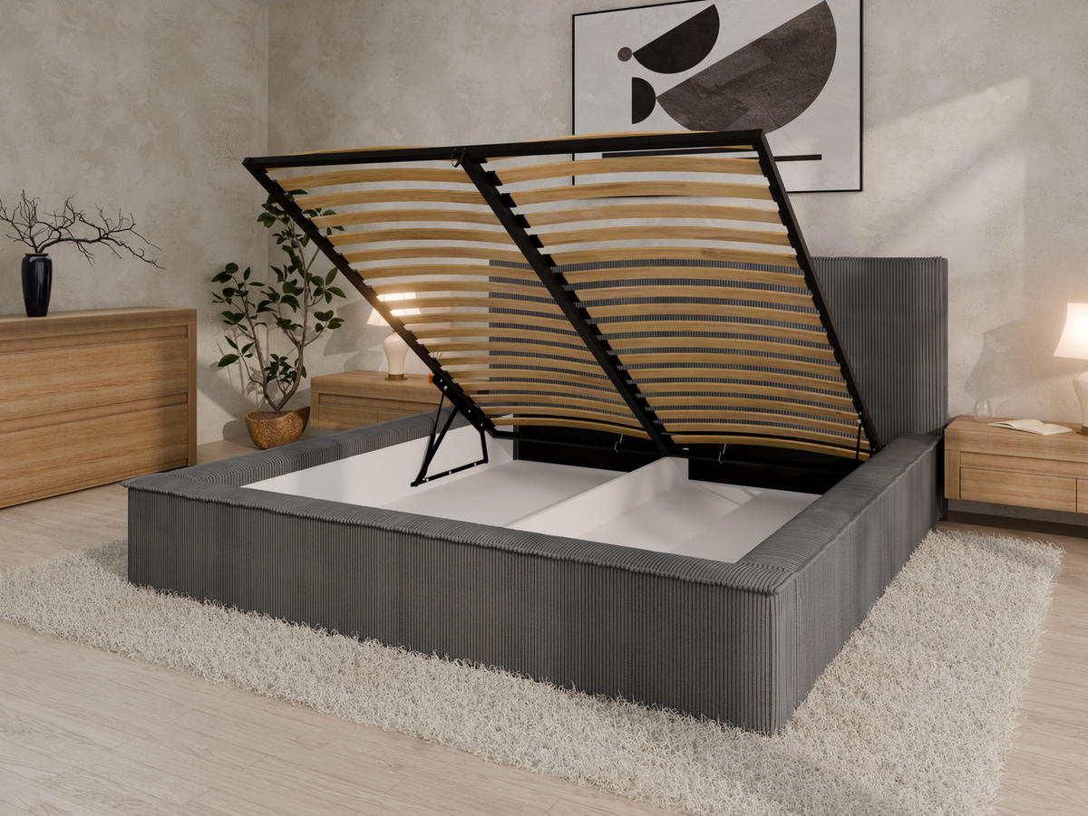 POLSTERBETT SANA 180x200cm Elegantes Polsterbett für modernen Wohnstil , Taschenfederkernmatratze LIORA(19cm), dunkelgrau - Dunkelgrau, Holz (180/200cm) - Panda Möbel