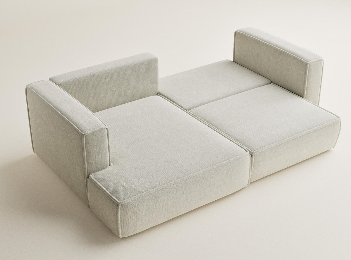 ECKSOFA MIT SCHLAFFUNKTION Velto Creme Chenille-Stoff - Creme/Schwarz, Holz/Holzwerkstoff (152/250cm) - Maison de Reve