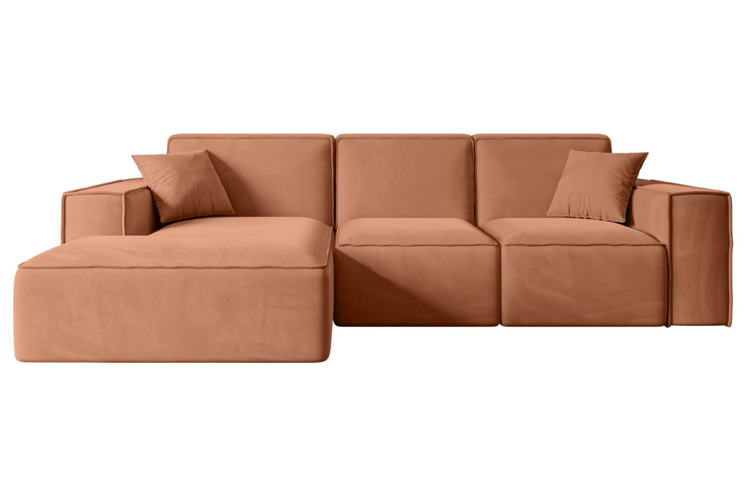 ECKSOFA Ottomane Links SERRA-L - 266x165x73 cm Koralle Velours - Koralle/Schwarz, Holzwerkstoff/Kunststoff (165/266cm) - ALTDECOR