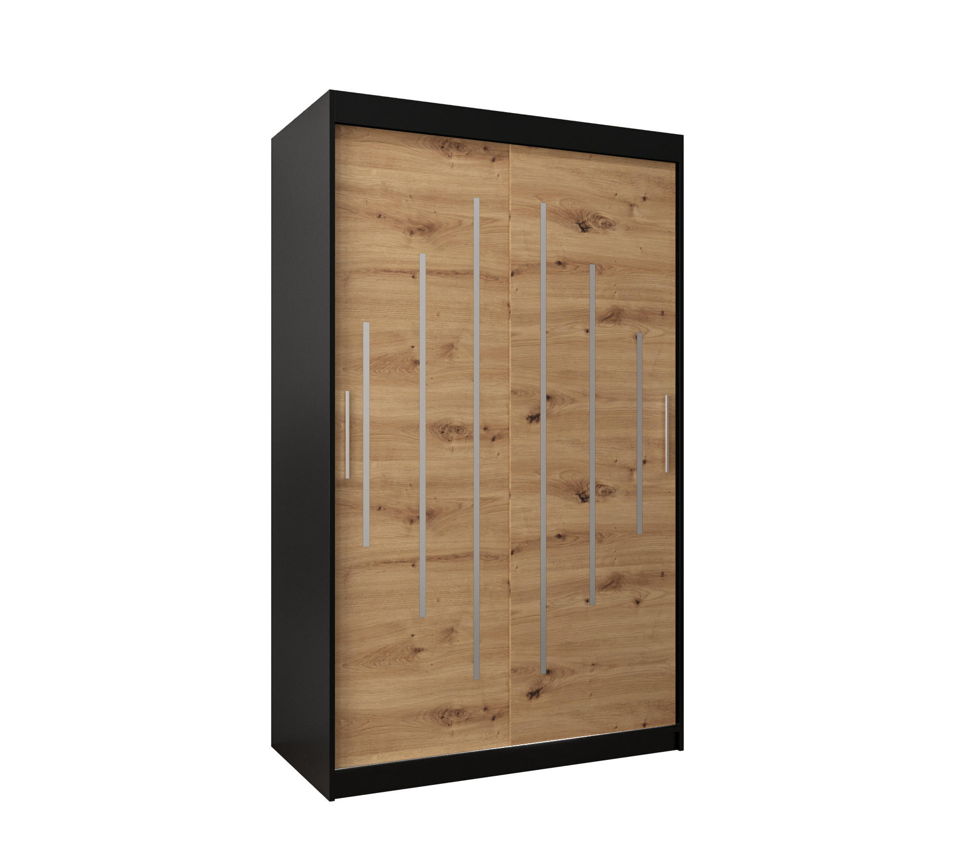 Abiks Möbel Schwebetürenschrank Schwarz, Eiche Artisan 120x200x62 cm