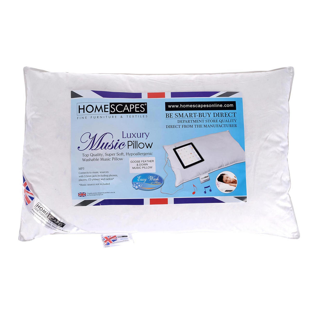 MUSIK-KISSEN mit Lautsprecher, Federn & Daunen 48/74 cm - Weiß, Textil (48/74cm) - Homescapes